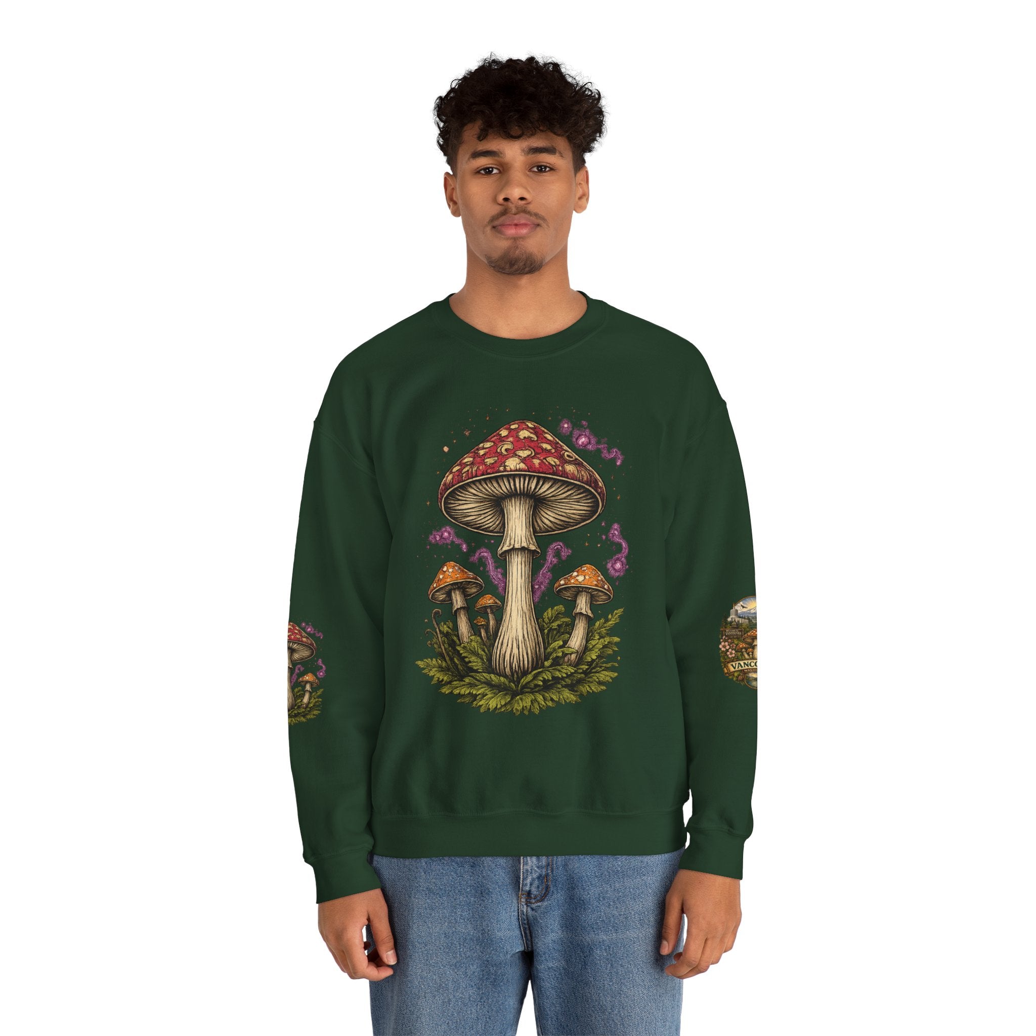 City:  Vancouver Crewneck Sweatshirt — Scenic Pacific Northwest Fungi Design