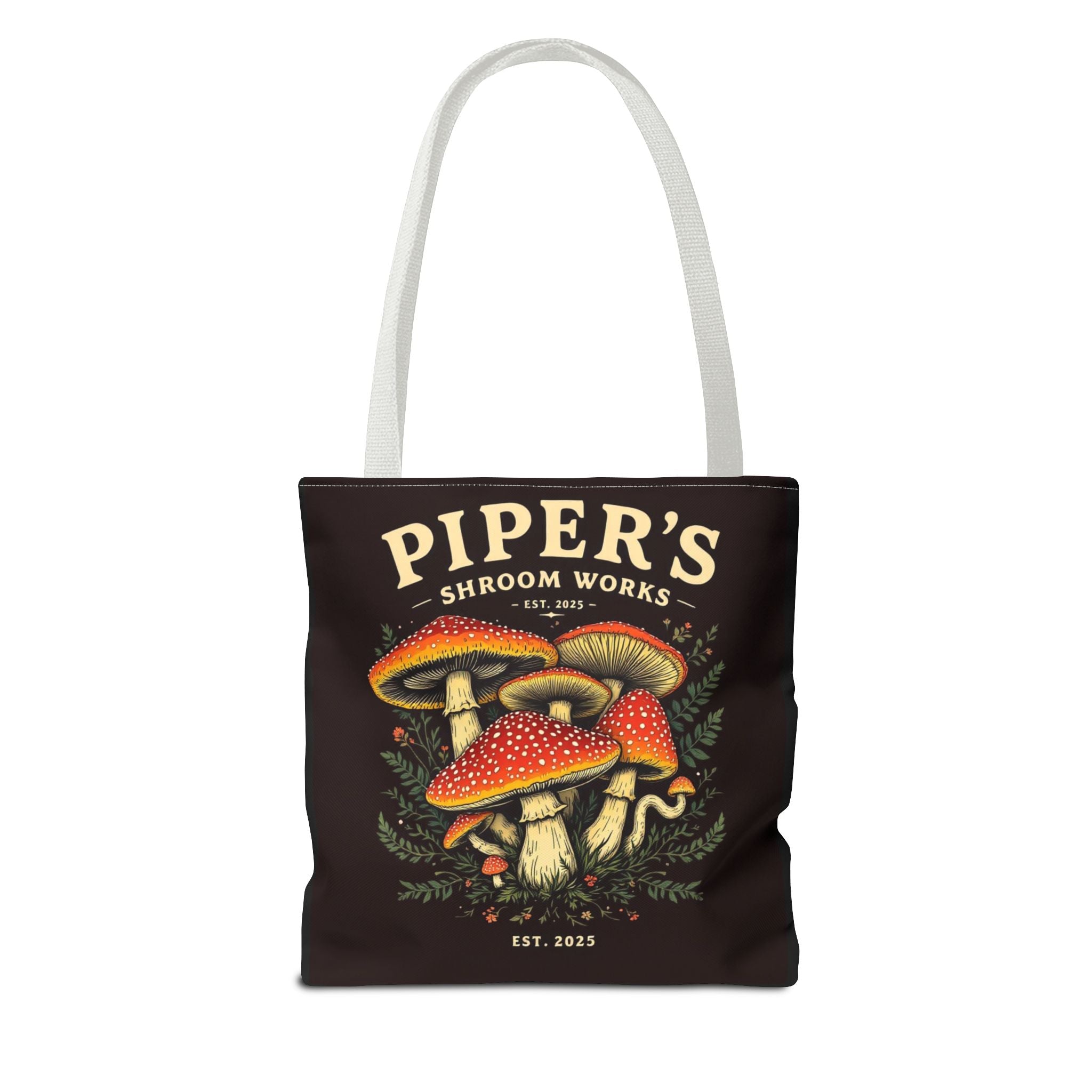 Mushroom Tote Bag — "Piper's Shroom Works" Vintage Fungi Market Shopper