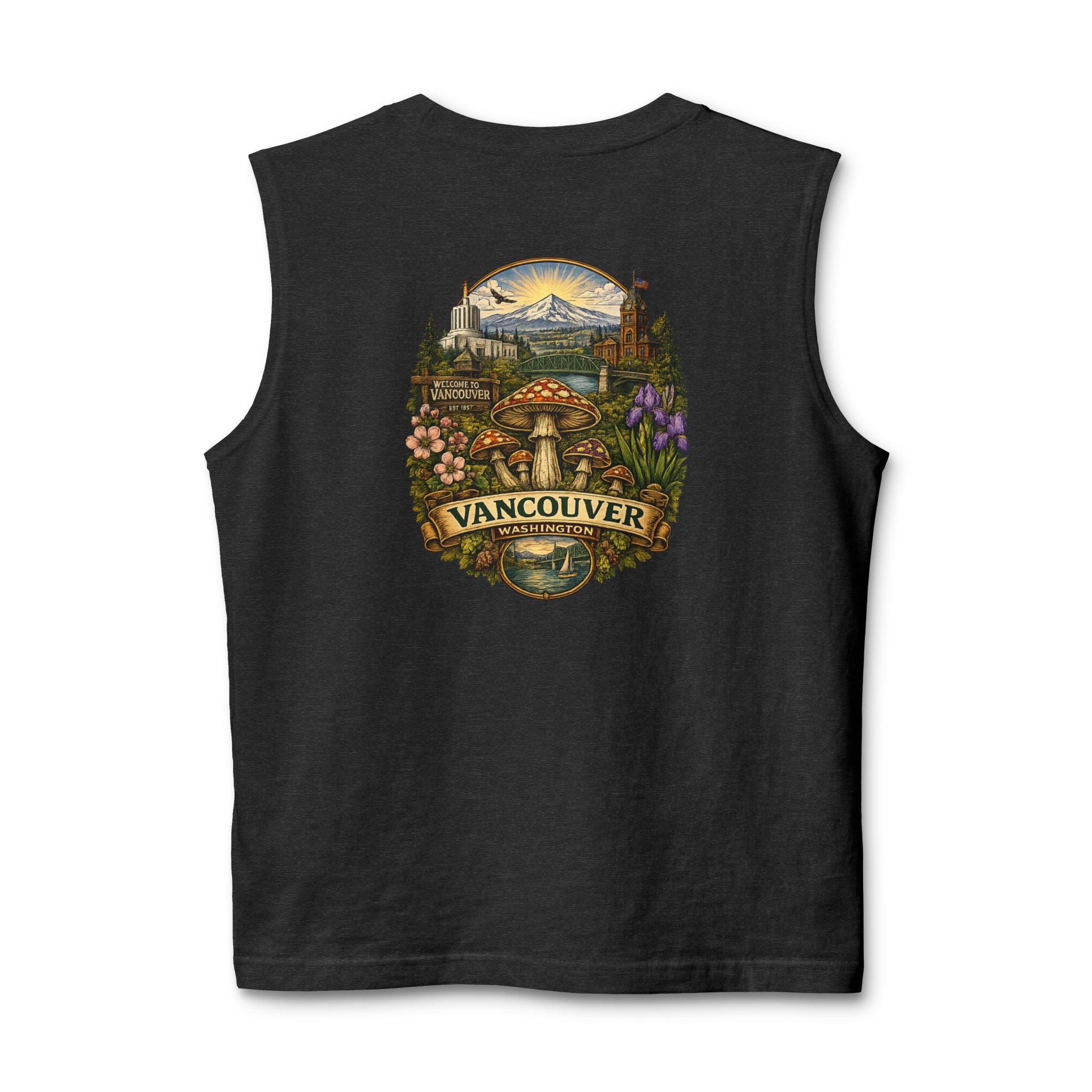 City: Vancouver Mushroom Tank Top — Colorful Psychedelic Fungi Graphic Muscle Tee