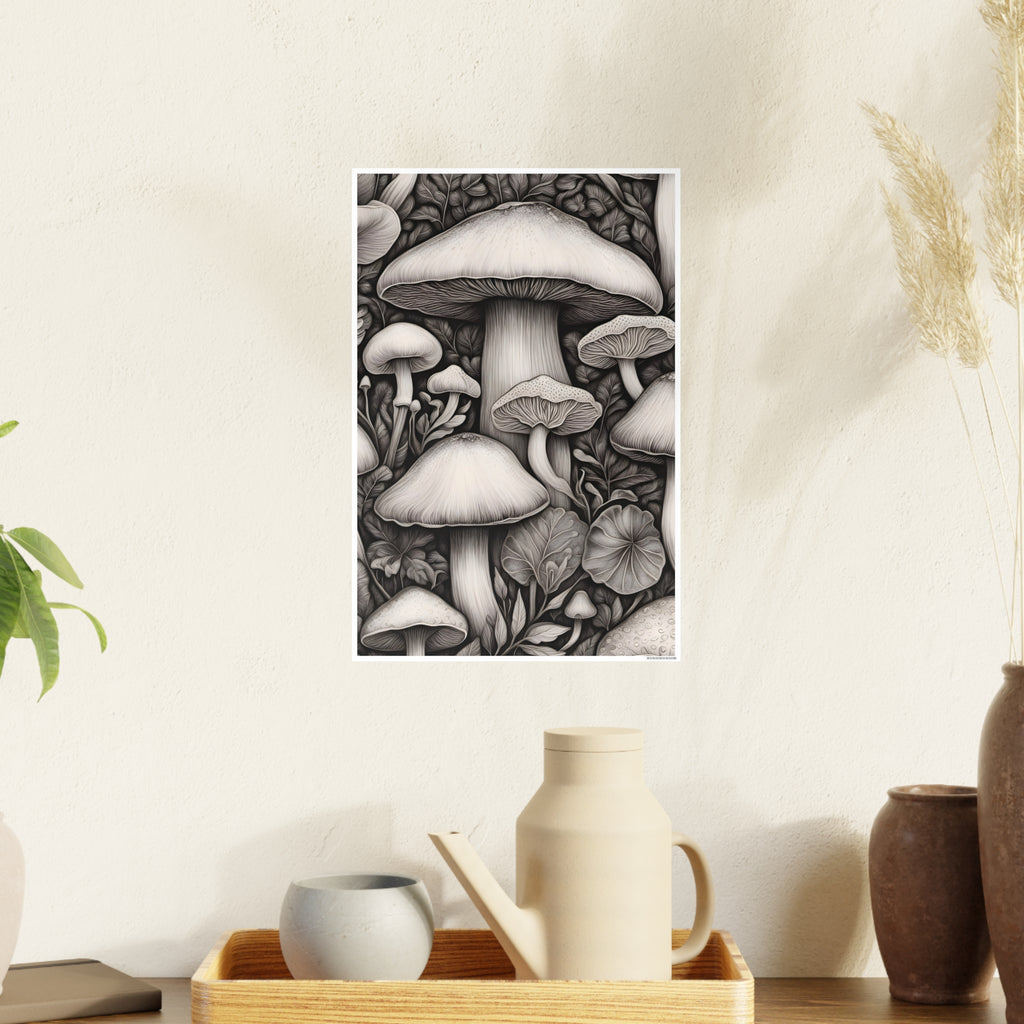 Poster: Mushroom Illustration Poster — Botanical Fungi Art Print