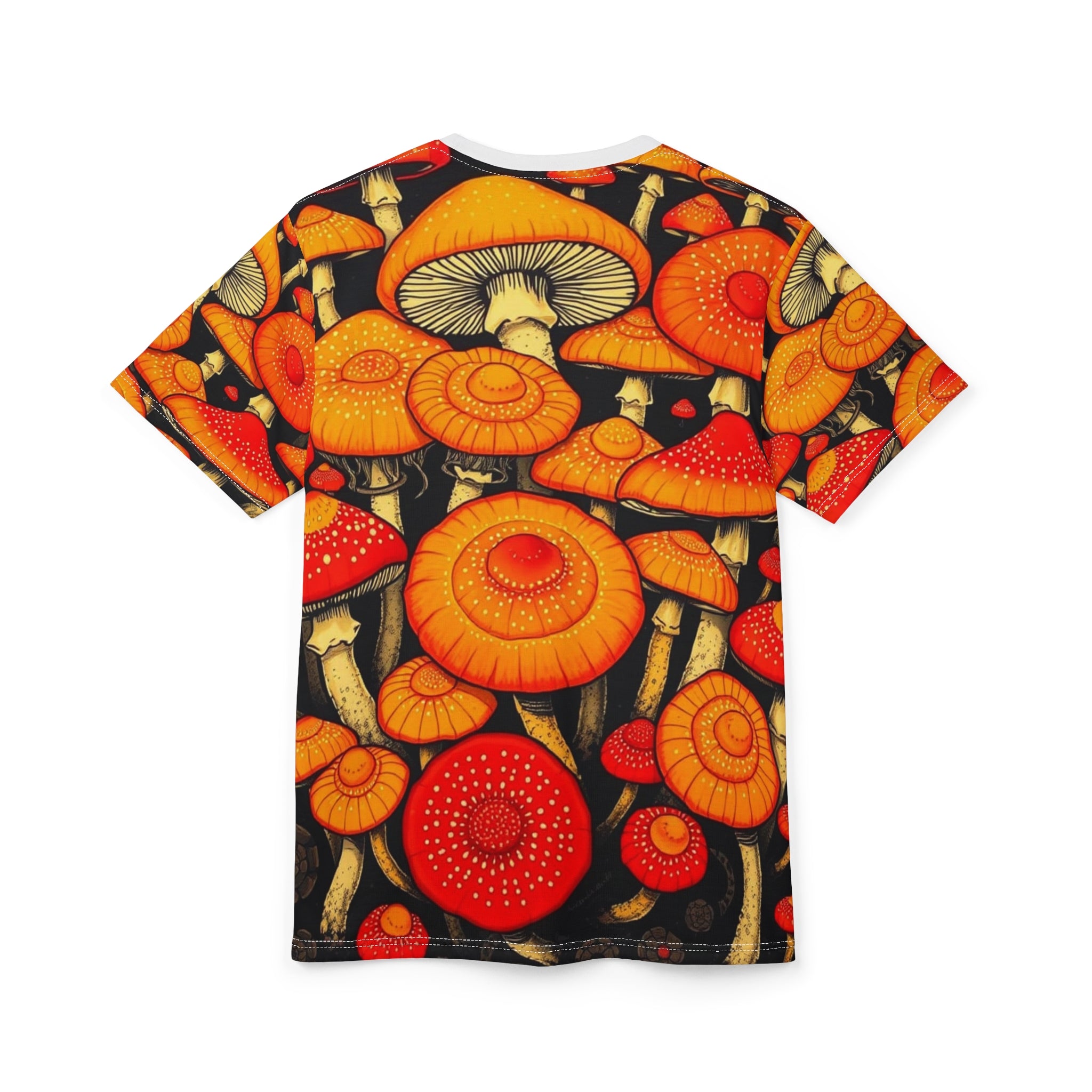 Camiseta con estampado completo de hongos psicodélicos anaranjados