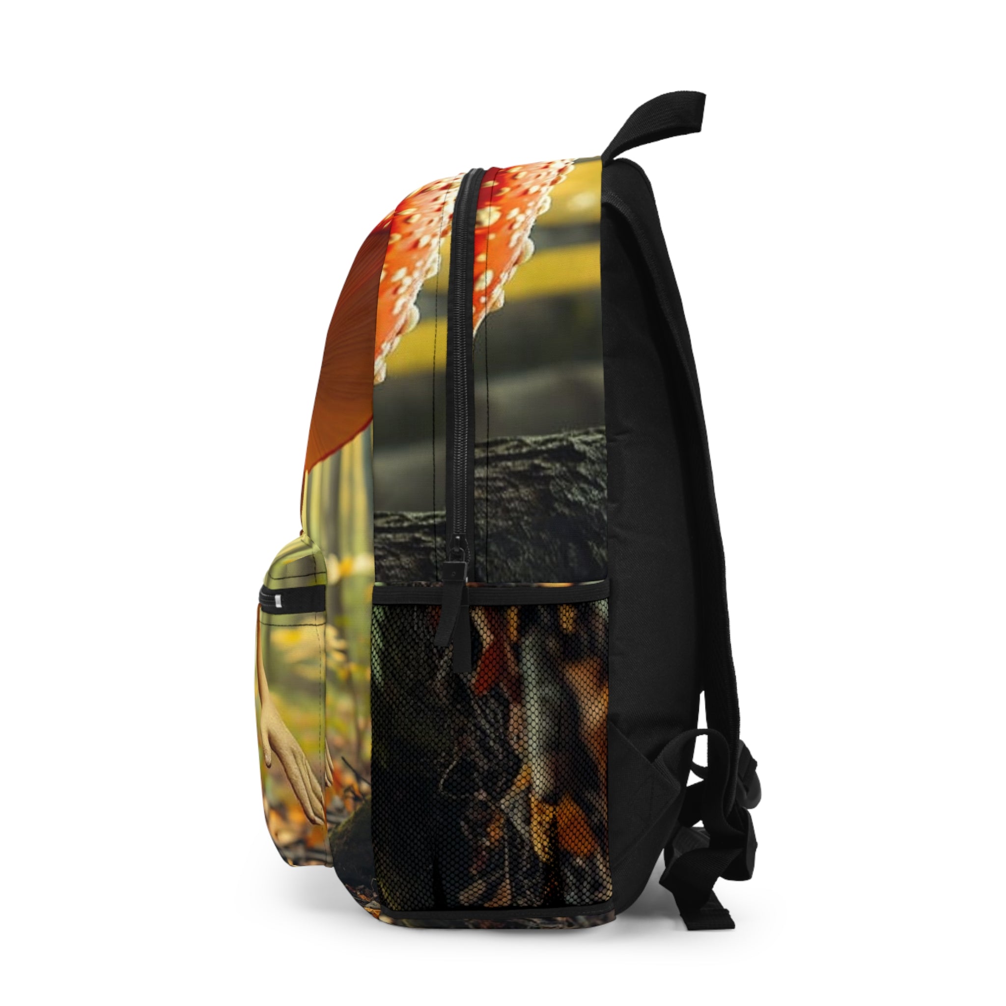 Meet Shroomie—Your New Best Backpack Buddy featuring a vibrant mushroom print on a stylish backpack.