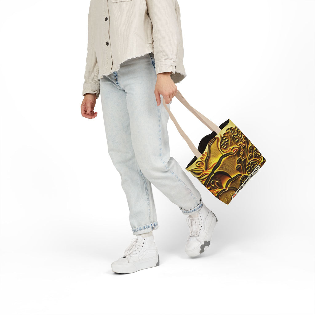 Tote Bag : Golden Mushroom Canvas Tote Bag — Psychedelic Fungi Art Tote