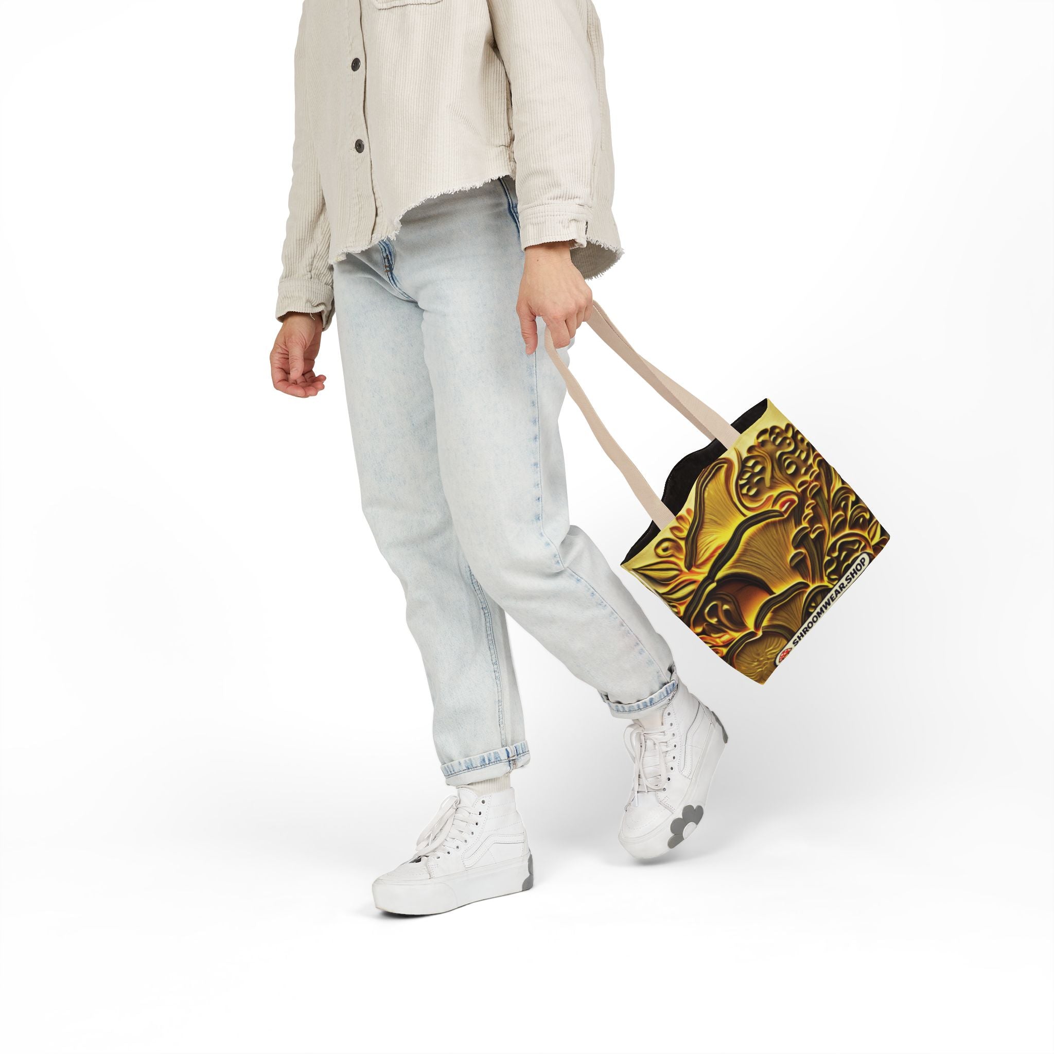 Tote Bag : Golden Mushroom Canvas Tote Bag — Psychedelic Fungi Art Tote