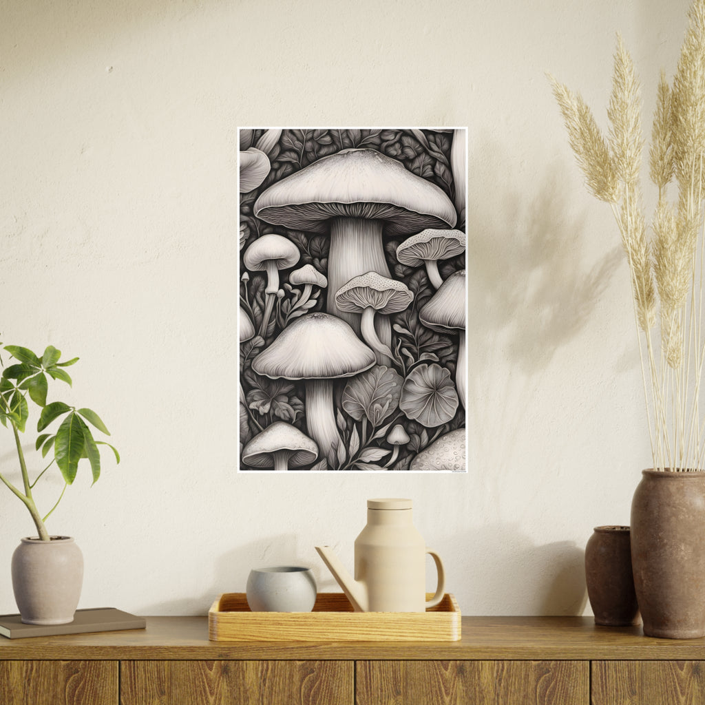 Poster: Mushroom Illustration Poster — Botanical Fungi Art Print