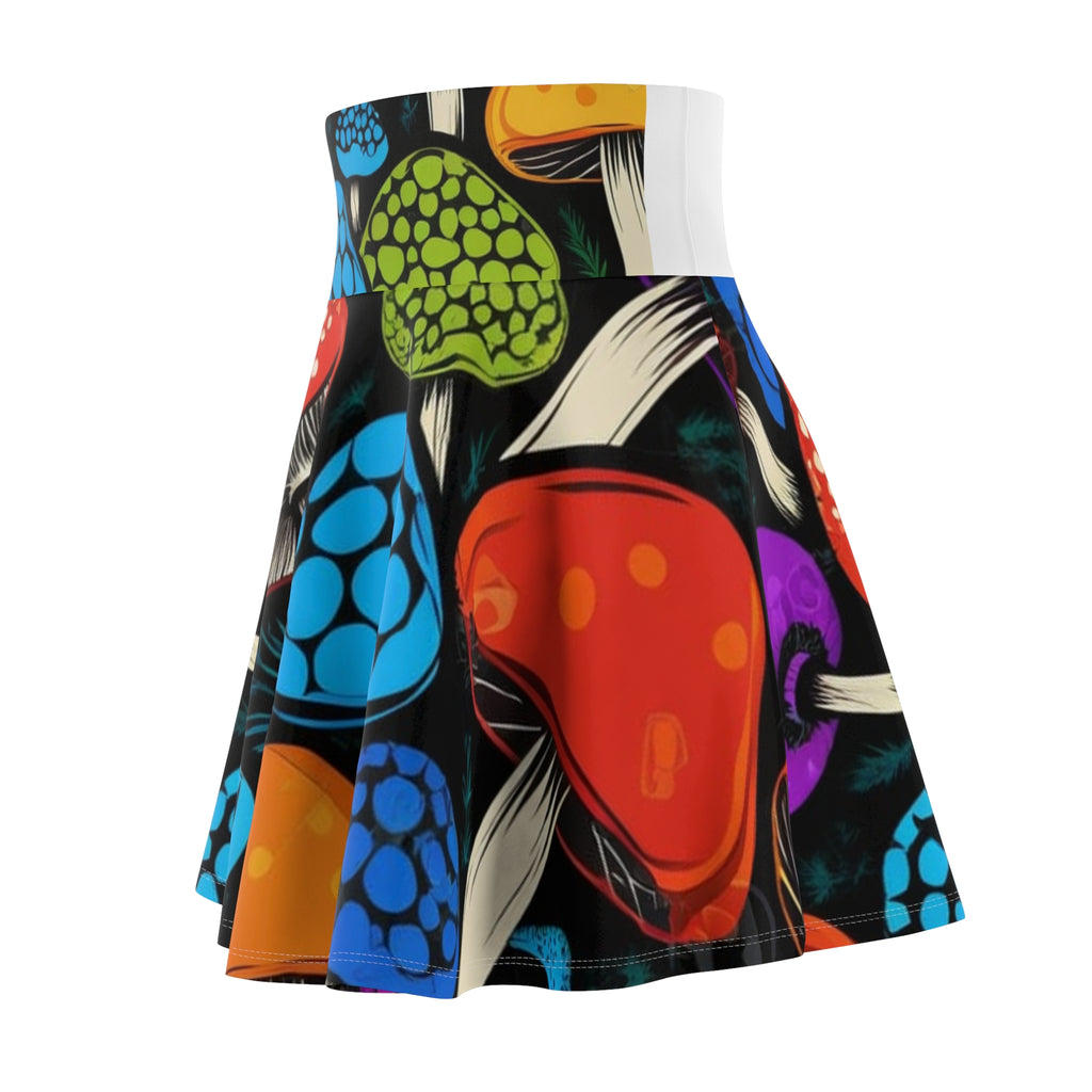 Rainbow Mushroom Skater Skirt – Psychedelic Fungi Print Women's Skirt