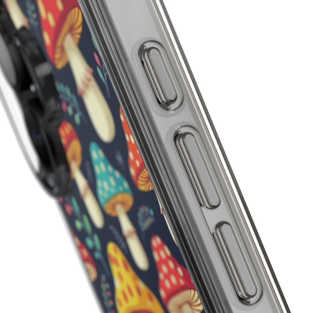 Phone Case: Mushroom Pattern Clear Phone Case — Colorful Toadstool Floral Design