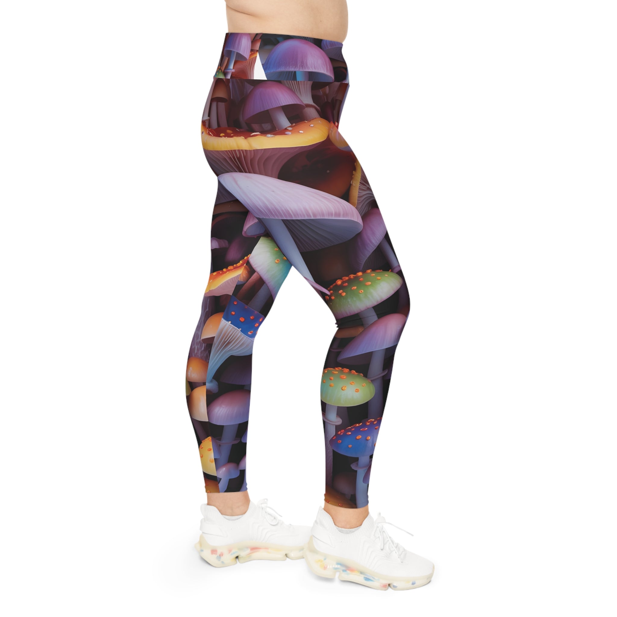 Plus Size Mushroom Print Leggings — Psychedelic Fantasy AOP Leggings