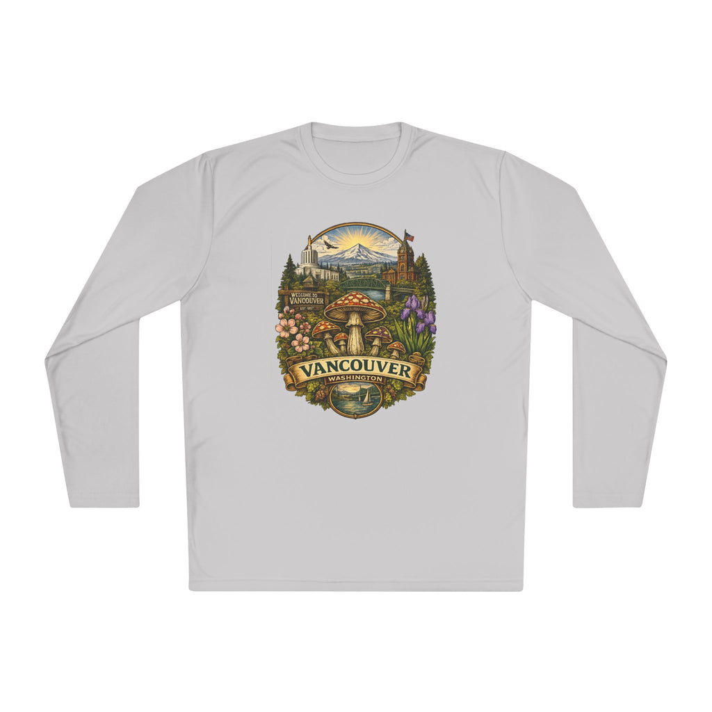Vancouver Nature Long Sleeve Tee — Scenic Mountains & Mushroom Art