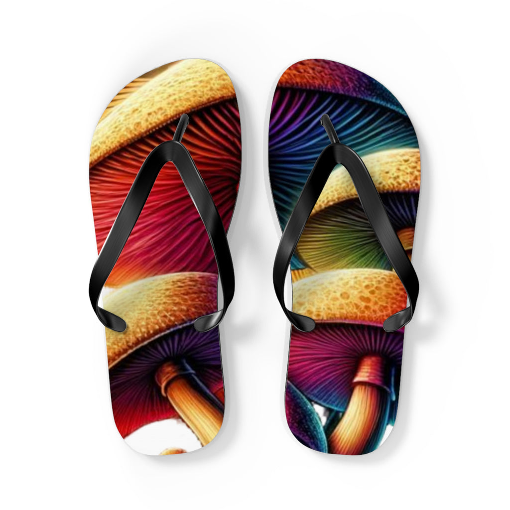 Mushroom Rainbow Flip Flops – Colorful Psychedelic Fungi Beach Sandals