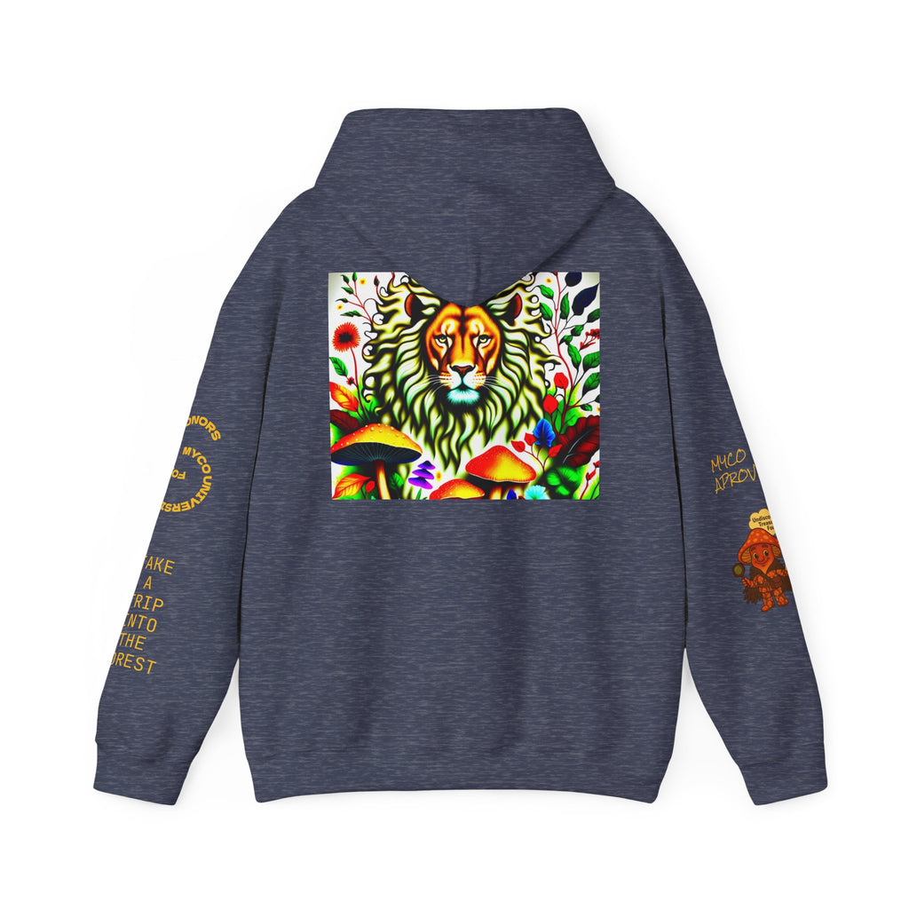 Myco University Lion & Mushroom Hoodie — Psychedelic Lion Graphic Pullover