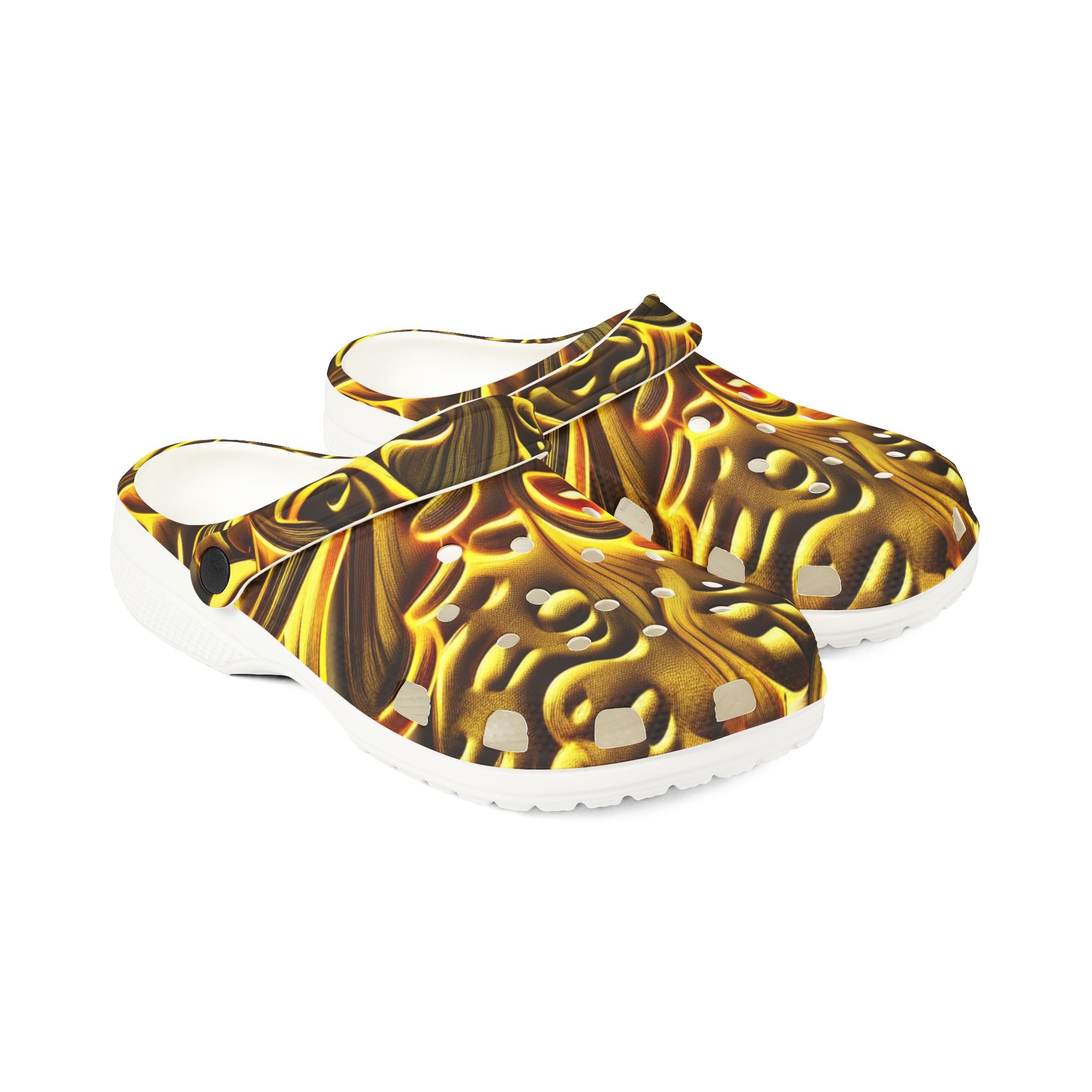 Golden Swirl EVA Foam Clogs — Abstract Metallic Pattern Slip-Ons