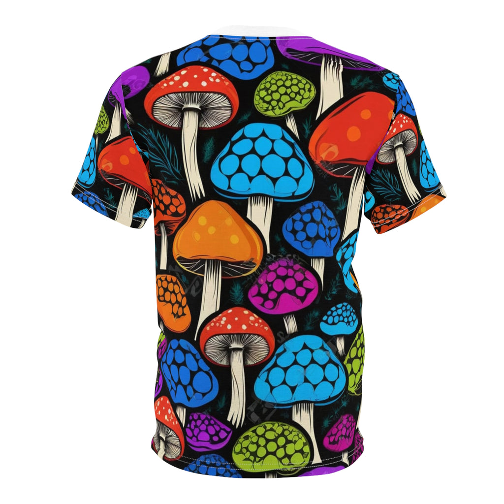 Psychedelic Mushroom All-Over Print Tee — Colorful Trippy Fungi Graphic Shirt