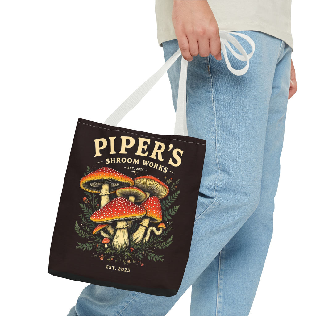 Mushroom Tote Bag — "Piper's Shroom Works" Vintage Fungi Market Shopper