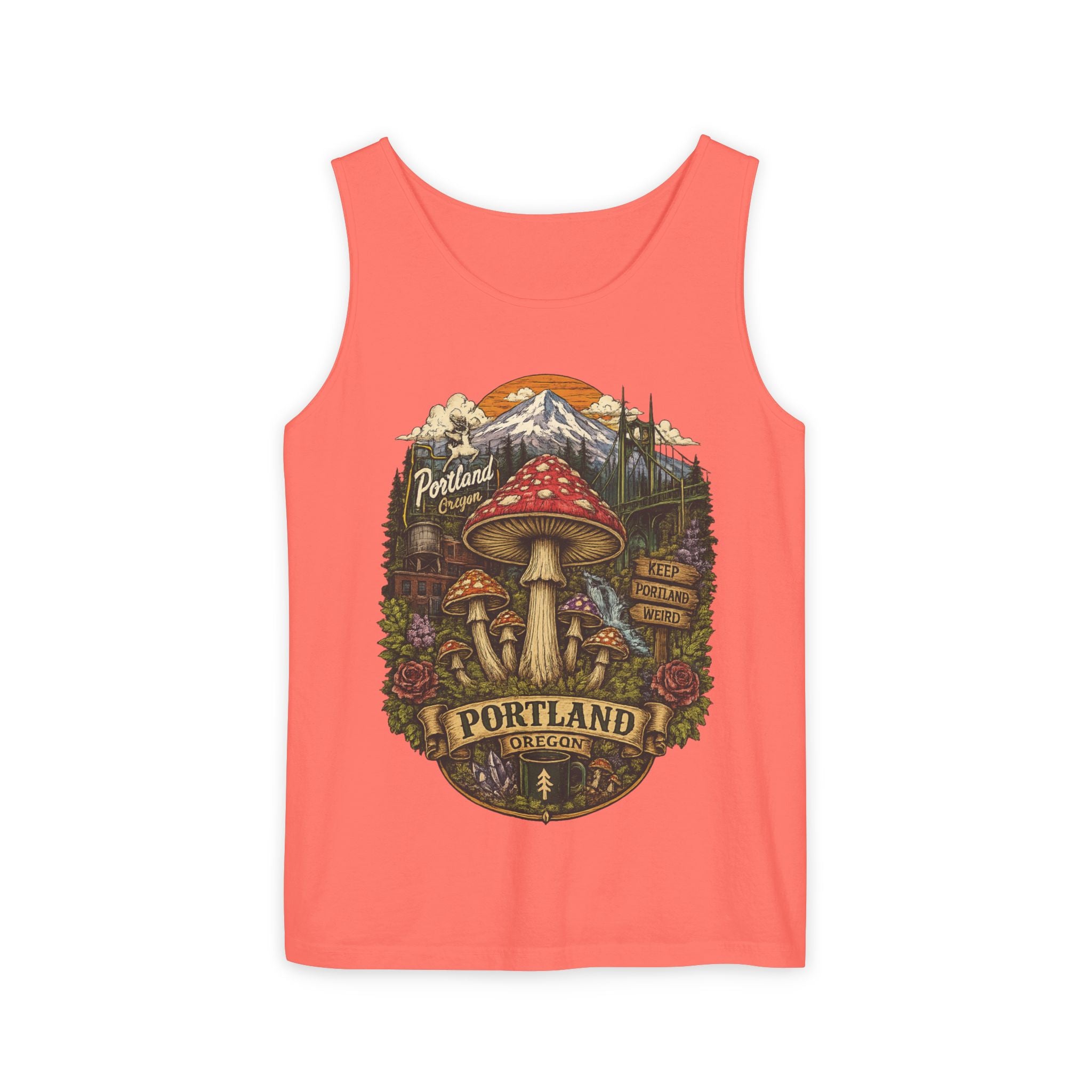 City: Portland Mushroom Tank Top — Vintage Forest Travel Graphic