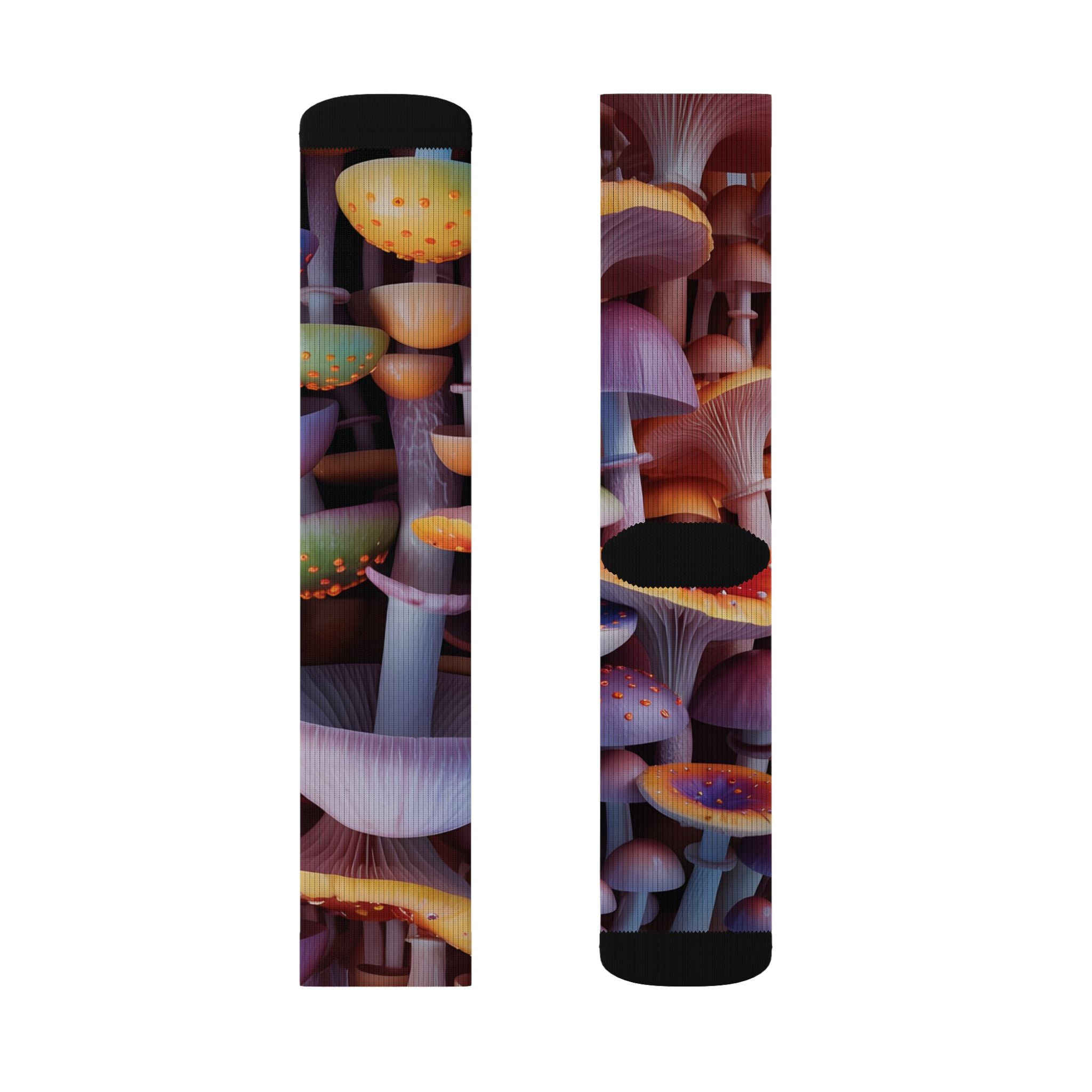 Socks: Mushroom Forest Sublimation Socks — Colorful Psychedelic Fungi Crew Socks