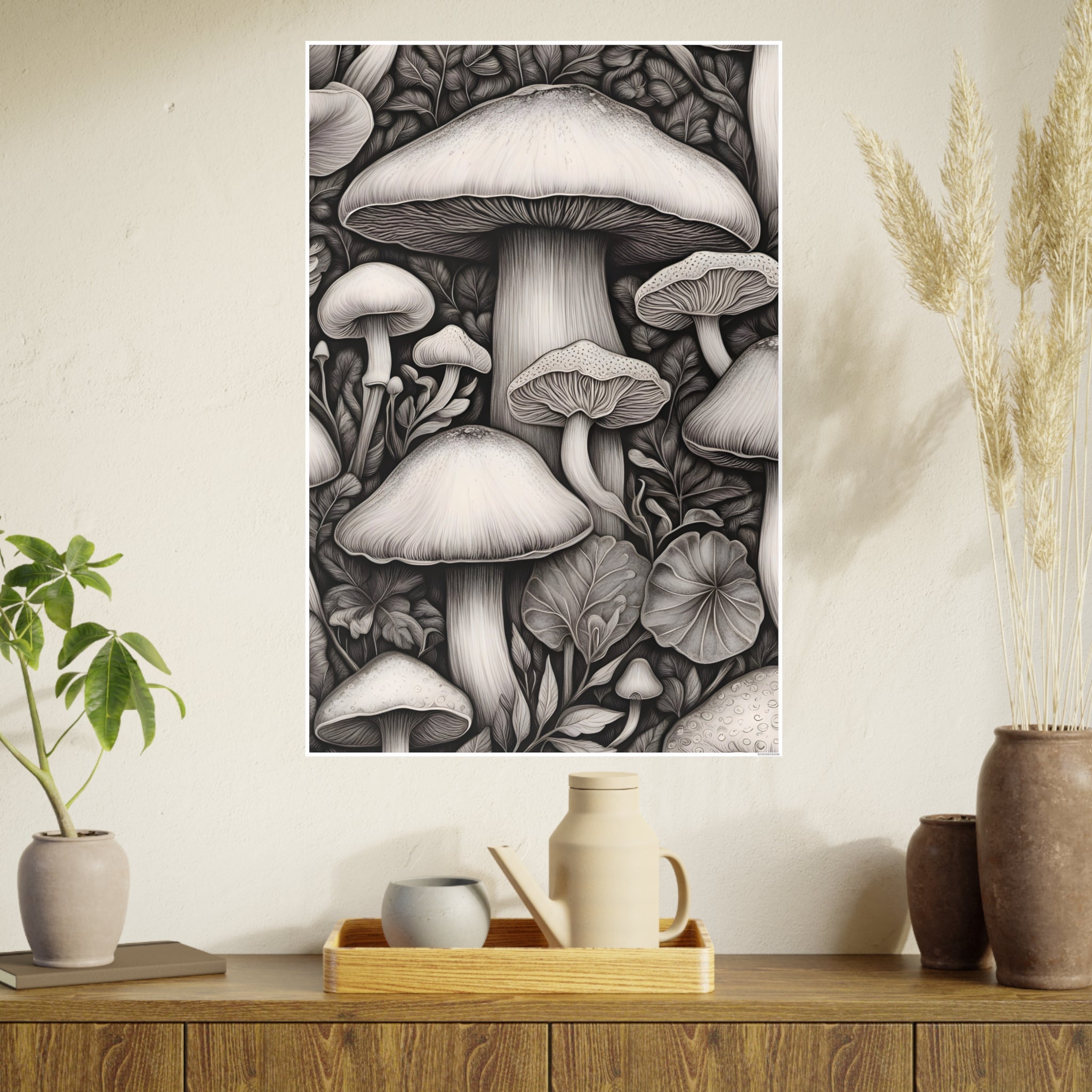 Poster: Mushroom Illustration Poster — Botanical Fungi Art Print