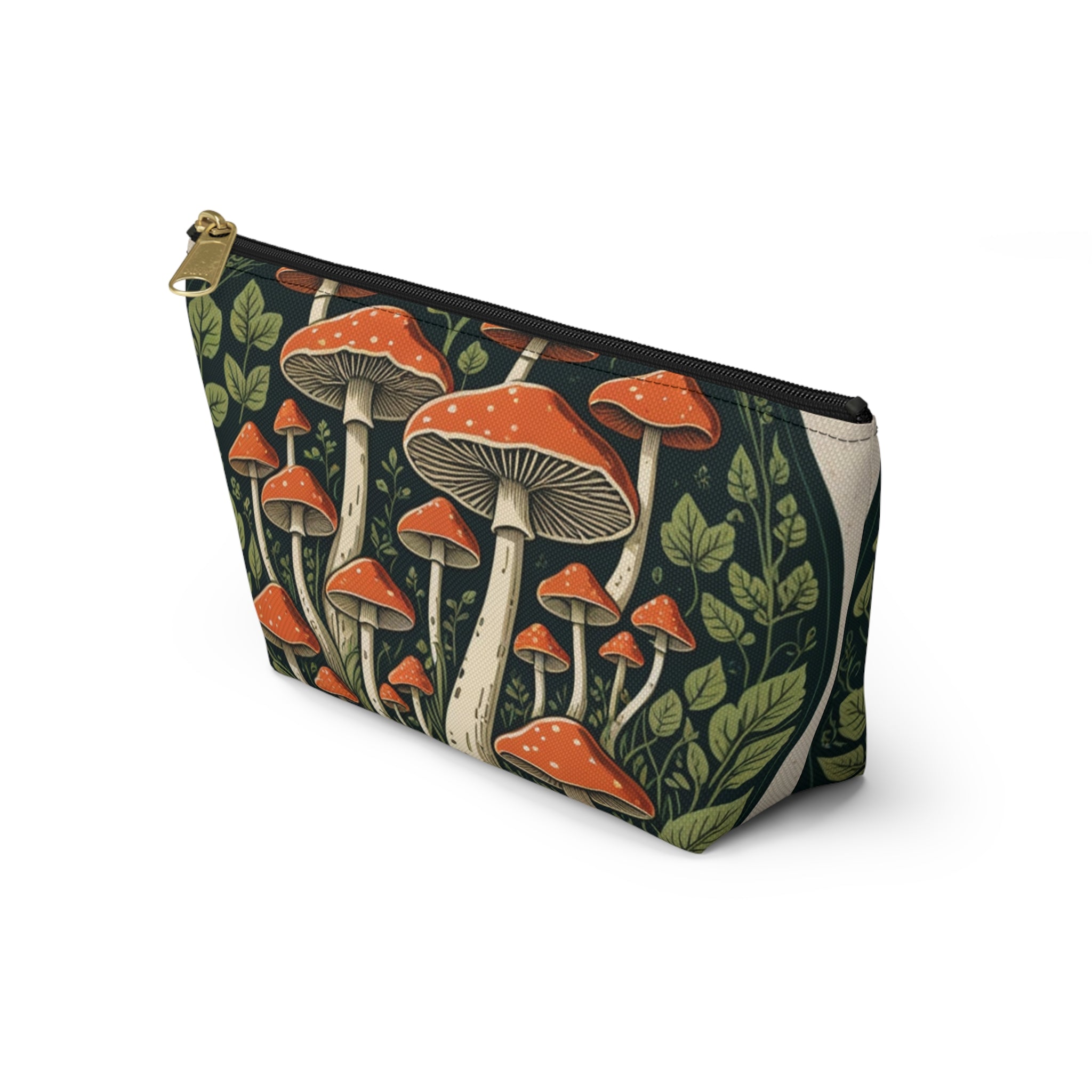 Mushroom Forest Accessory Pouch — Botanical Zip Makeup Bag
