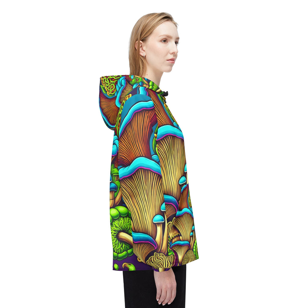 Psychedelic Mushroom Print Windbreaker Jacket — Vibrant All-Over Fungi Design