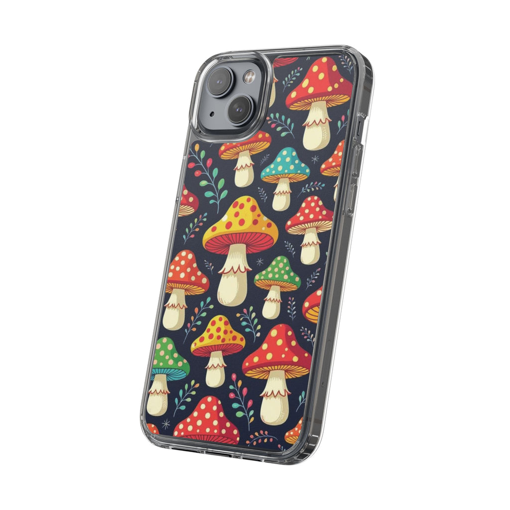 Phone Case: Mushroom Pattern Clear Phone Case — Colorful Toadstool Floral Design