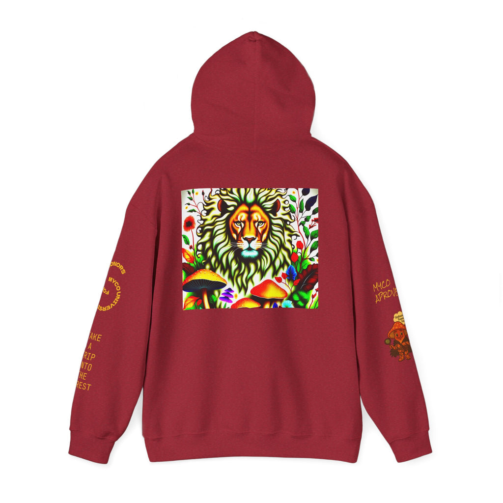 Myco University Lion & Mushroom Hoodie — Psychedelic Lion Graphic Pullover