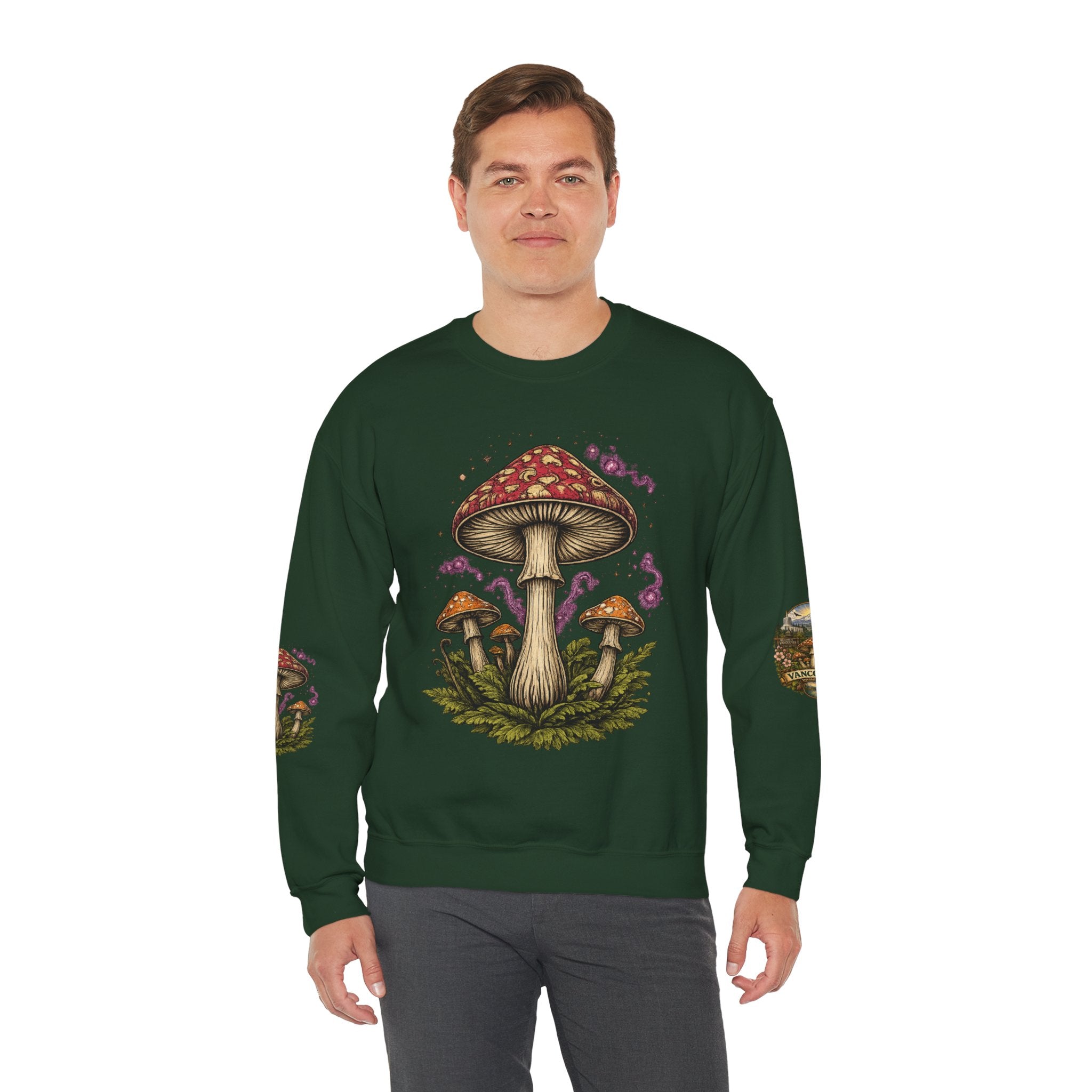 City:  Vancouver Crewneck Sweatshirt — Scenic Pacific Northwest Fungi Design