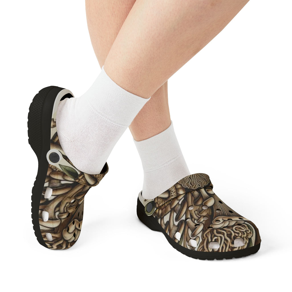 Mushroom Art EVA Clogs — Brown Psychedelic Fungi Clogs
