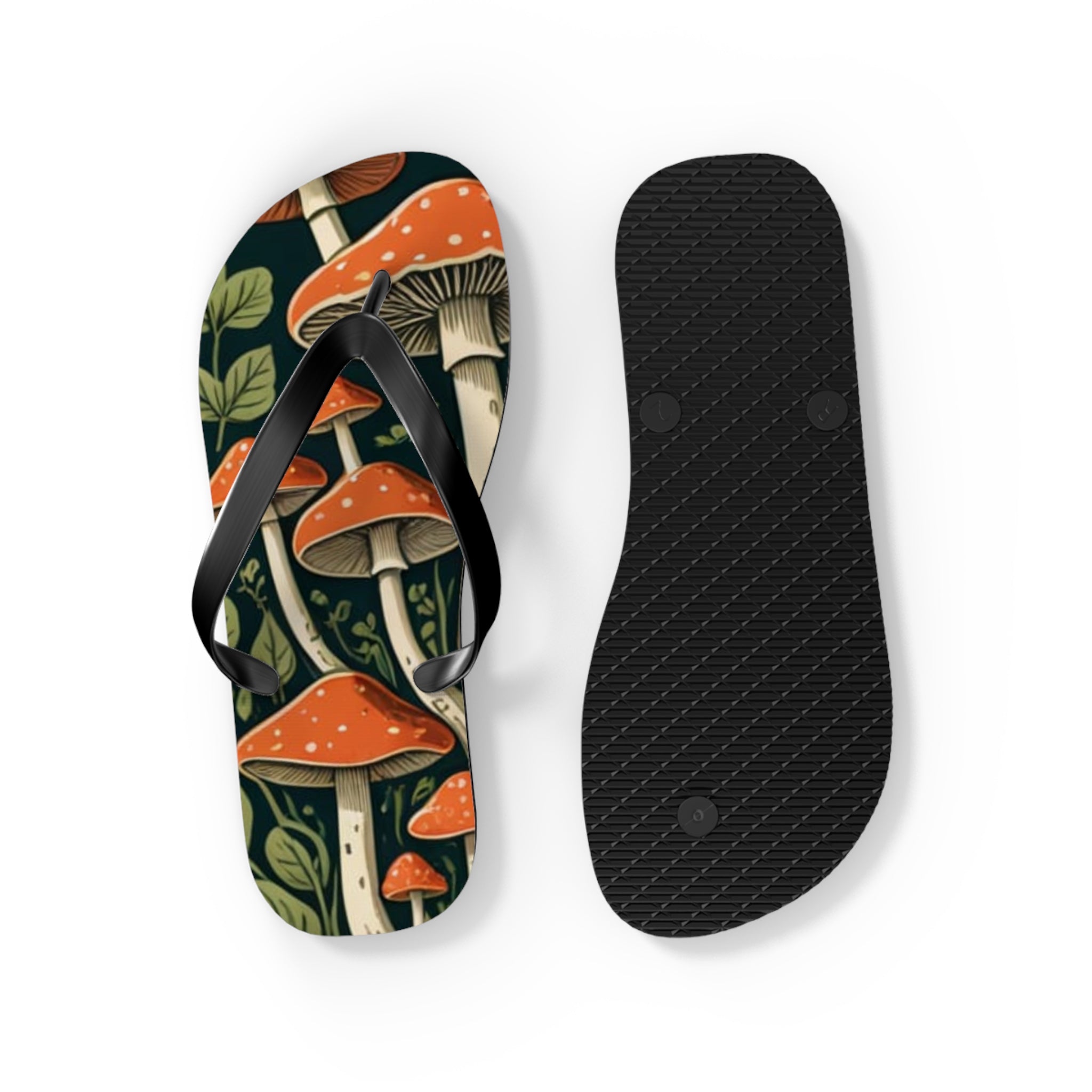 Mushroom Print Flip Flops — Vintage Toadstool Beach Sandals