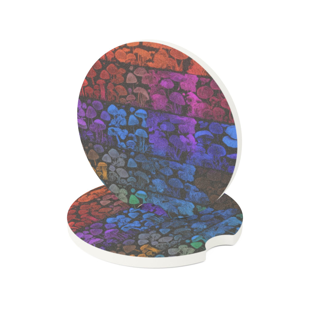 Rainbow Mushroom Soapstone Car Coaster — Colorful Stone Texture Drink Holder