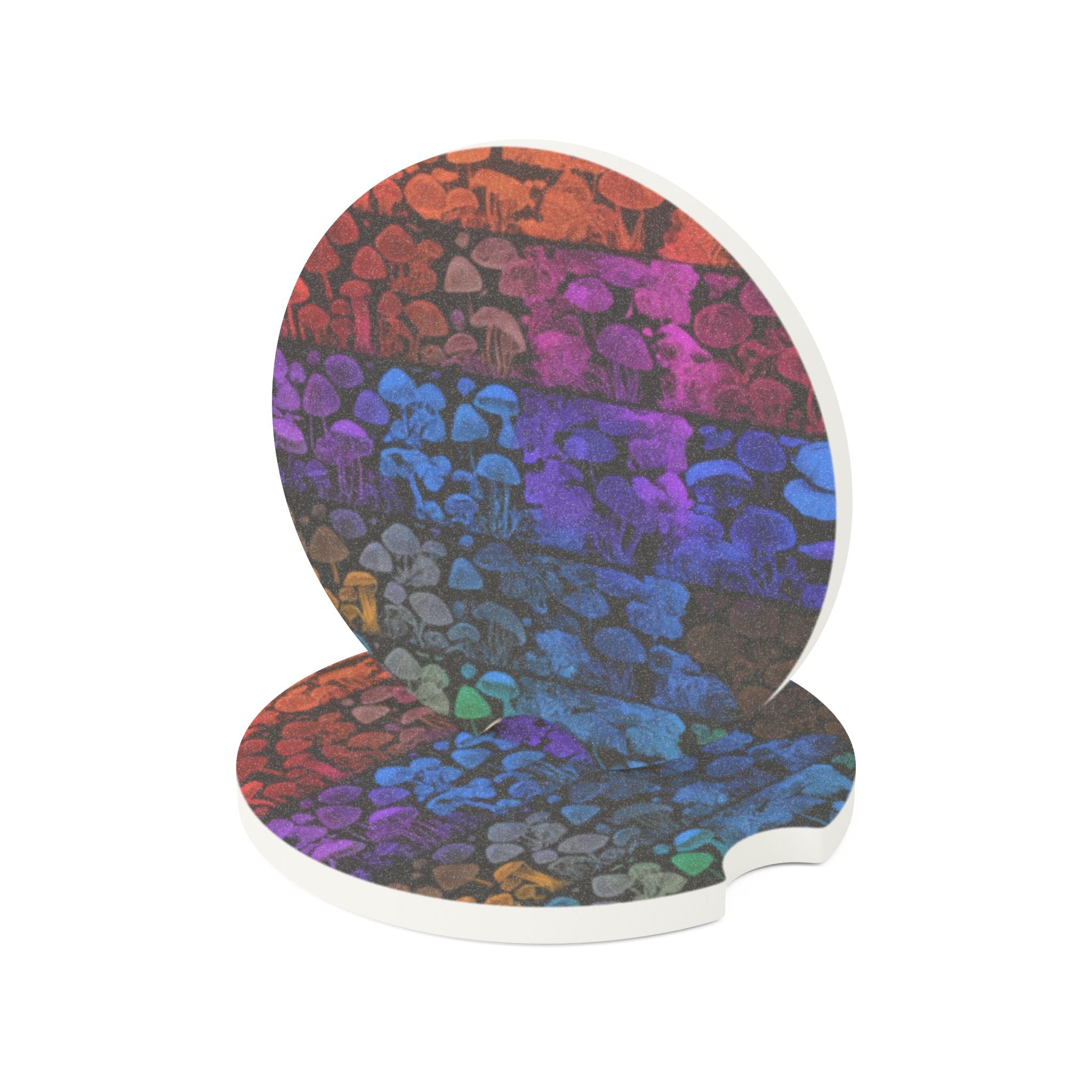 Rainbow Mushroom Soapstone Car Coaster — Colorful Stone Texture Drink Holder