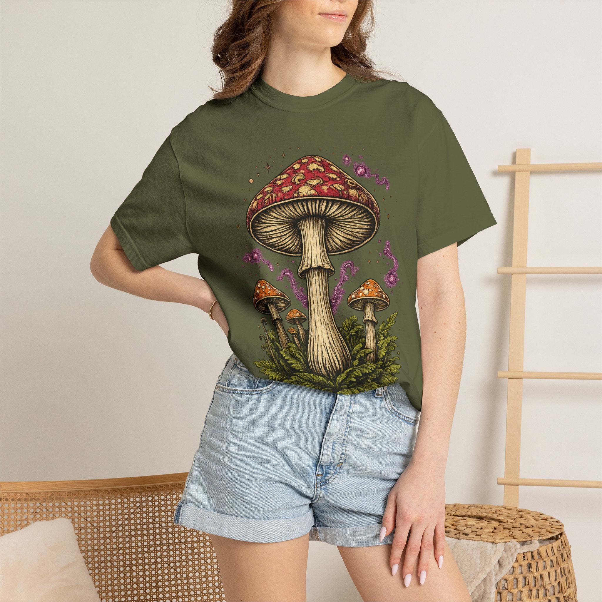 City: Portland Mushroom Graphic T-Shirt — Vintage Forest Amanita Design