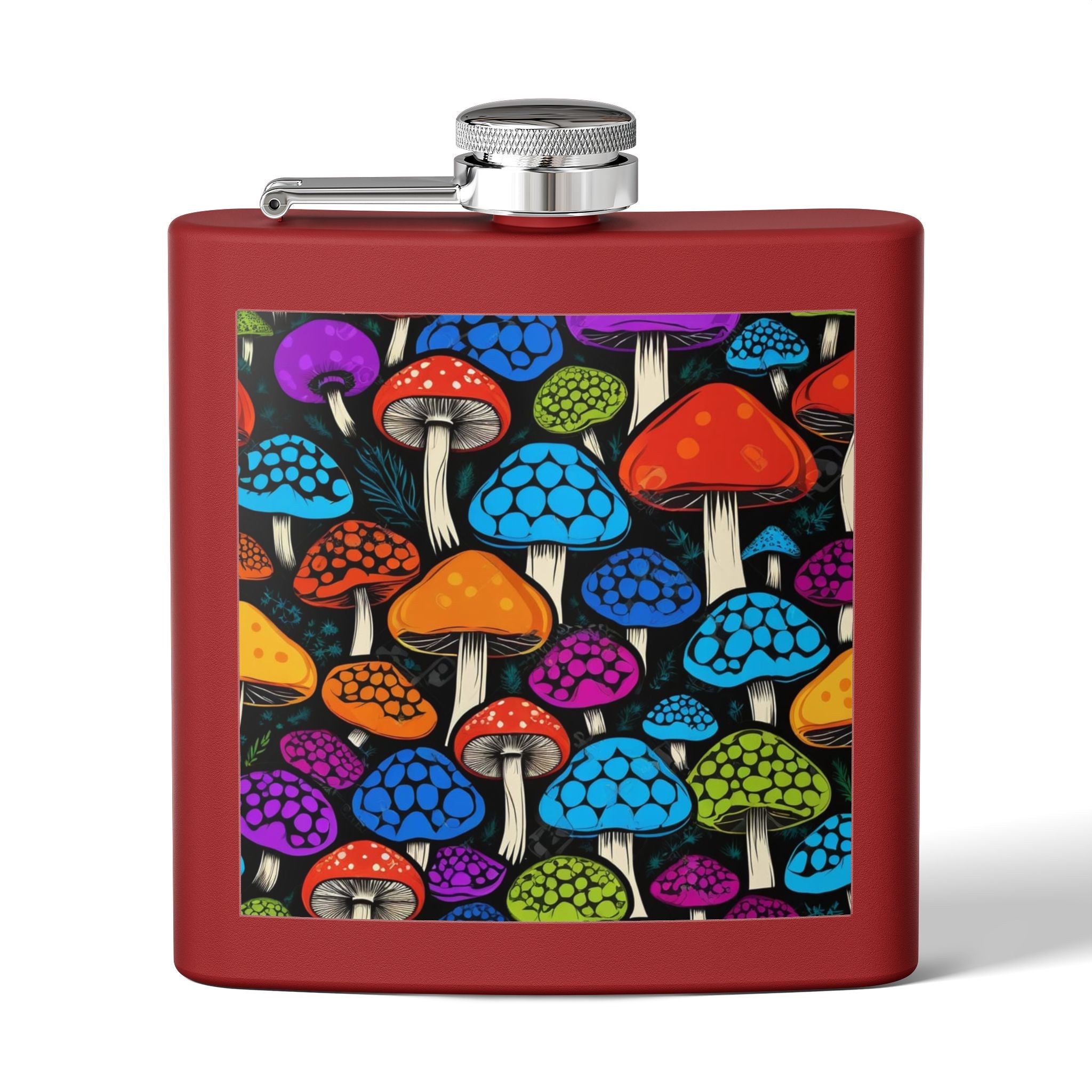 6oz Stainless Steel Flask — Colorful Psychedelic Mushroom Pattern