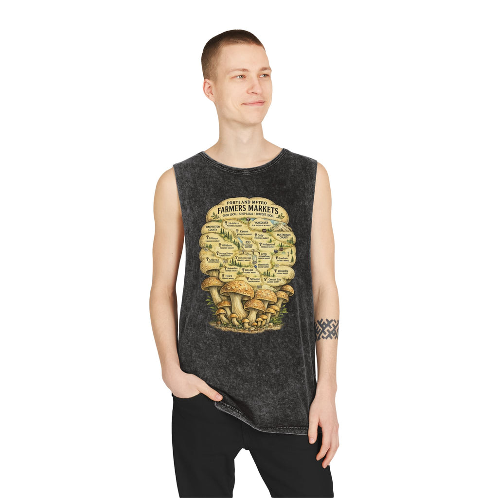 Portland Mushroom Festival Tank — Farmers Markets Map Stonewash Tank