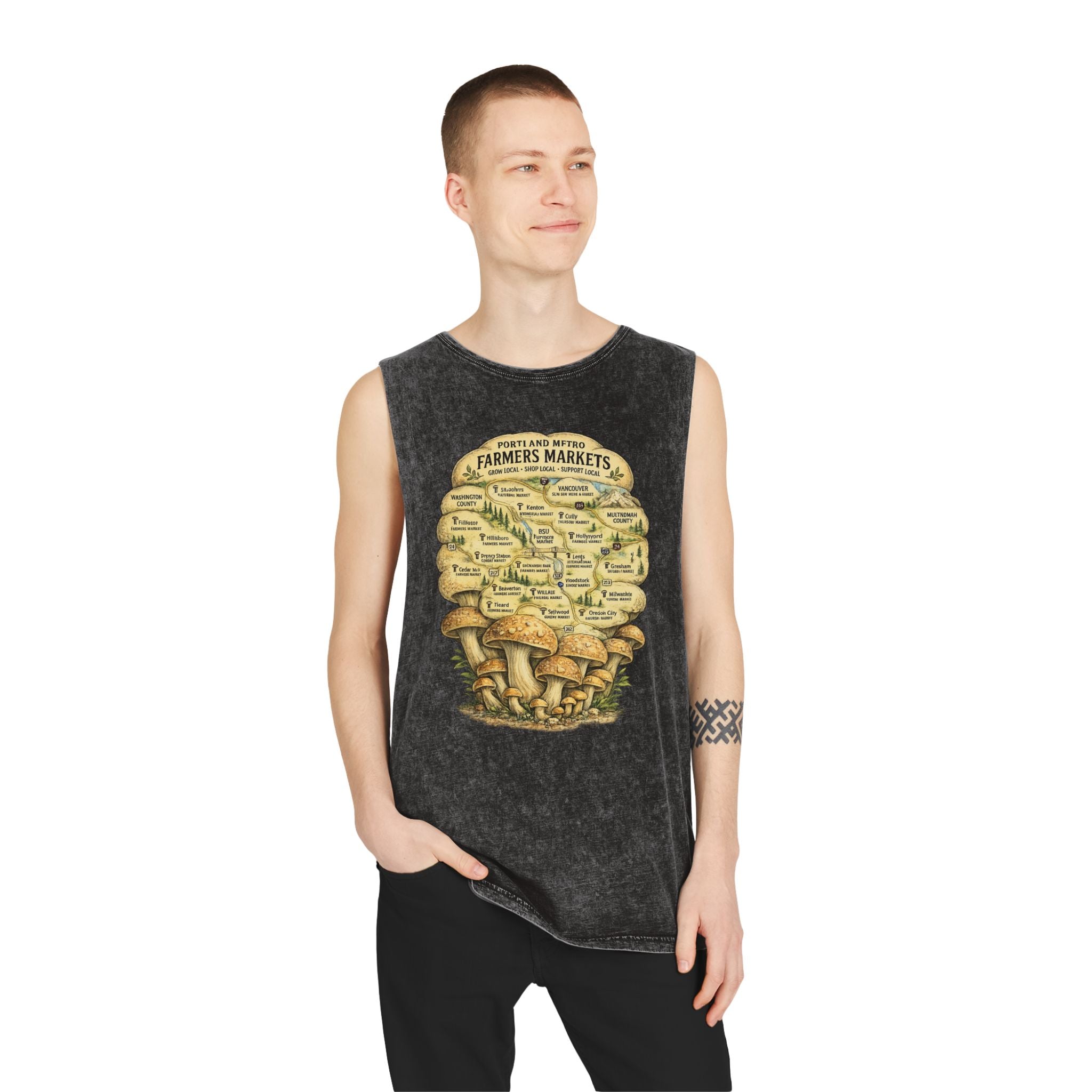 Portland Mushroom Festival Tank — Farmers Markets Map Stonewash Tank