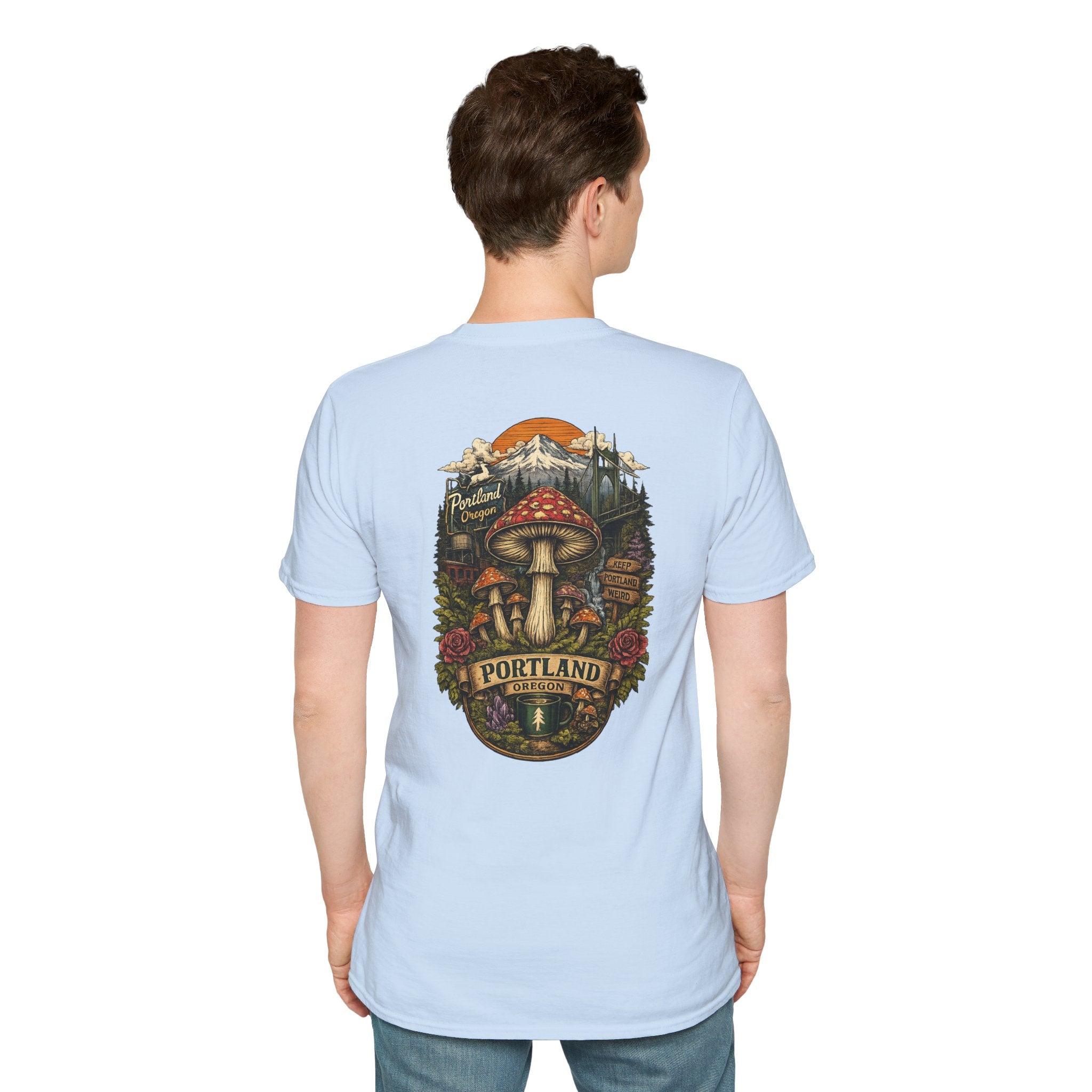 City: Portland Mushroom Magic T-Shirt — Vintage Red Toadstool Illustration