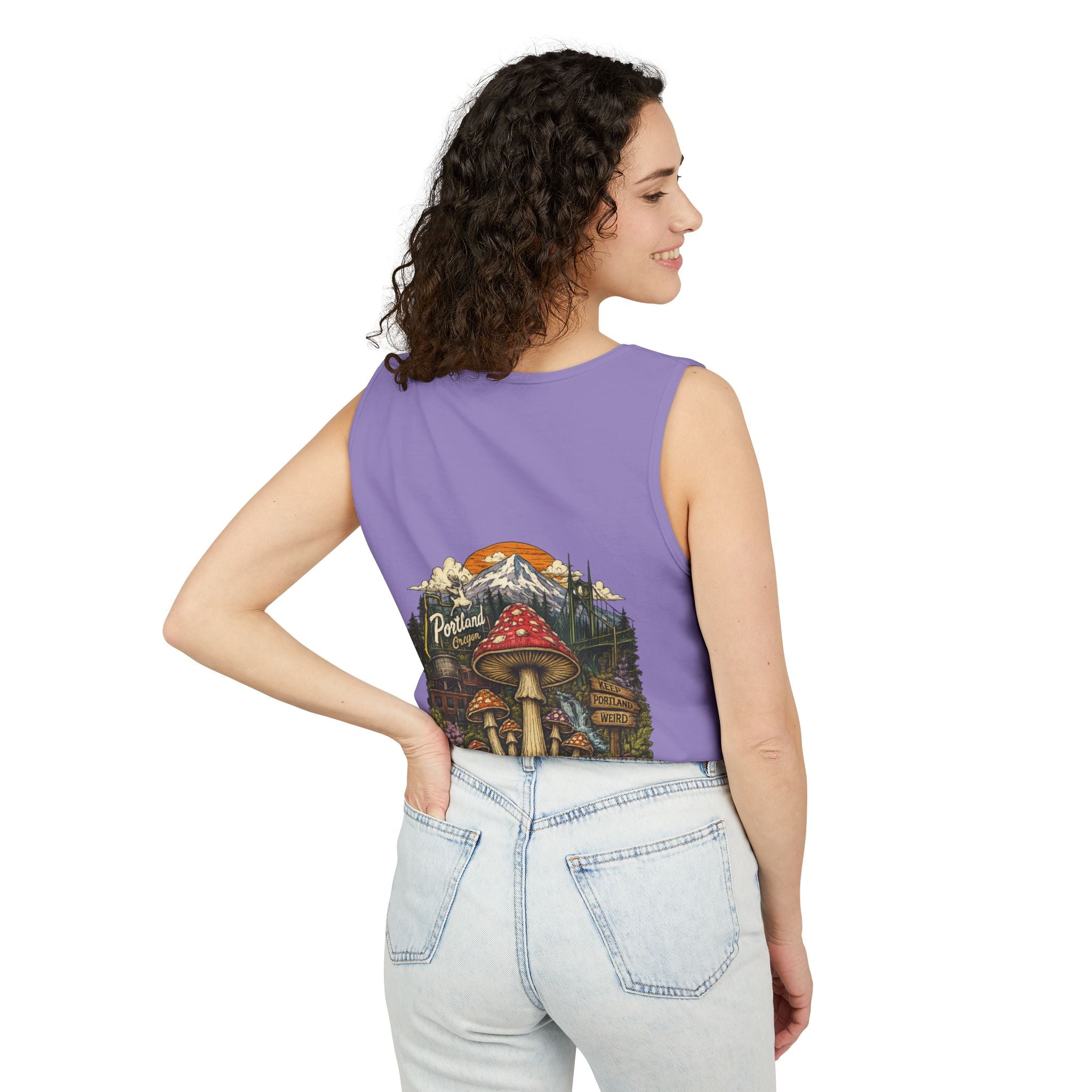 City: Portland Mushroom Graphic Tank Top — Colorful Psychedelic Fungi Design