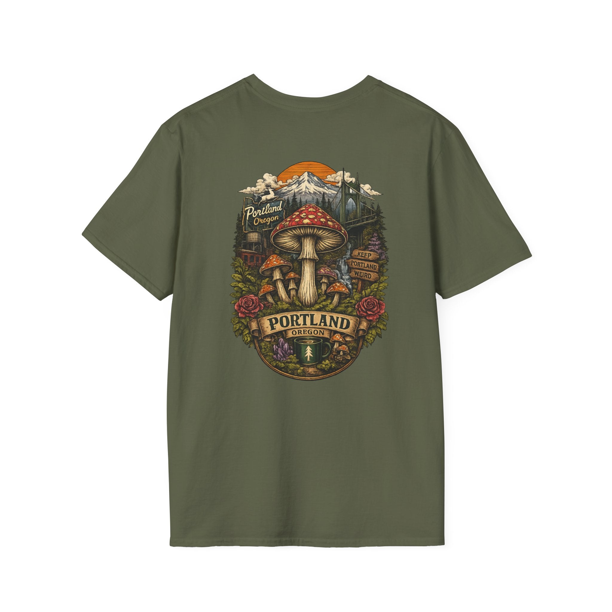 City: Portland Mushroom Magic T-Shirt — Vintage Red Toadstool Illustration