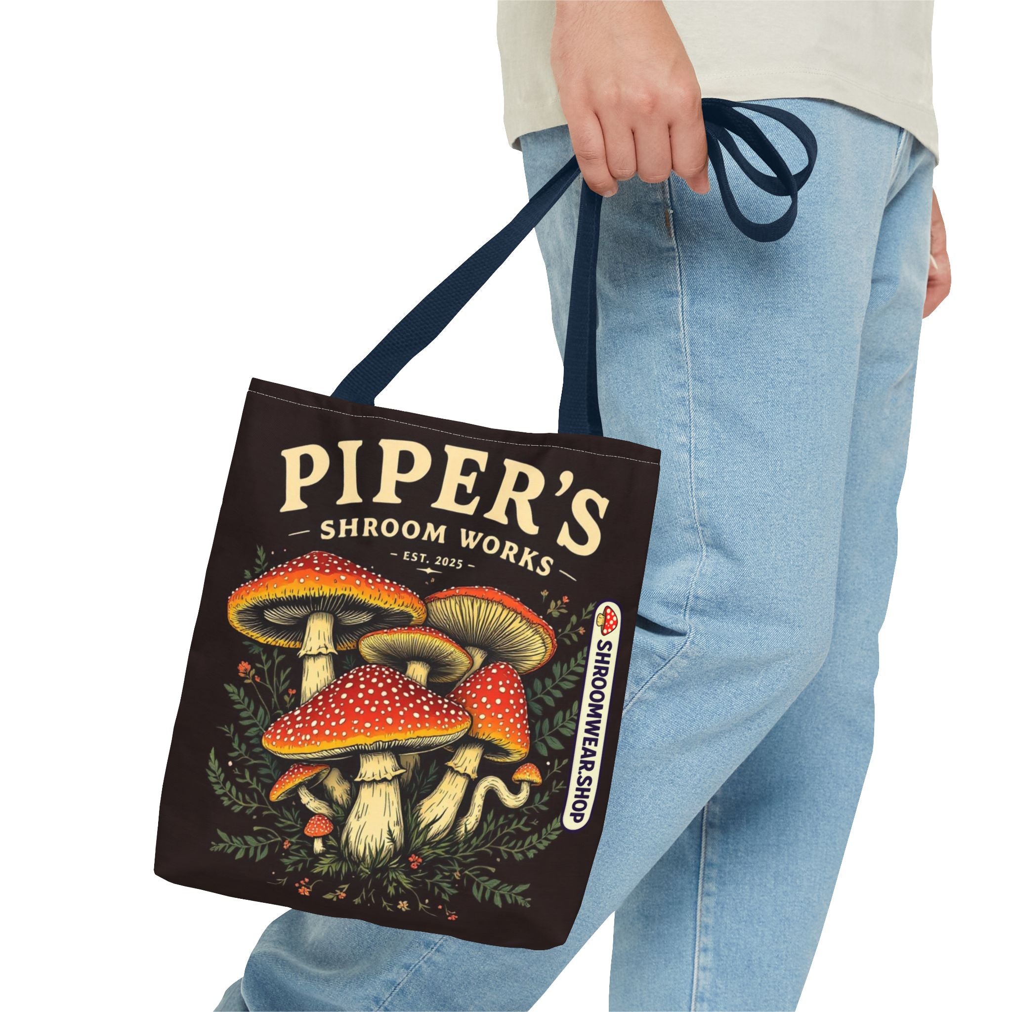 Bag: Mushroom Tote Bag — “Piper’s Shroom Works” Vintage Fungi Market Tote