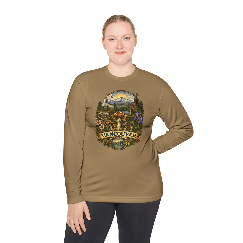 Vancouver Nature Long Sleeve Tee — Scenic Mountains & Mushroom Art