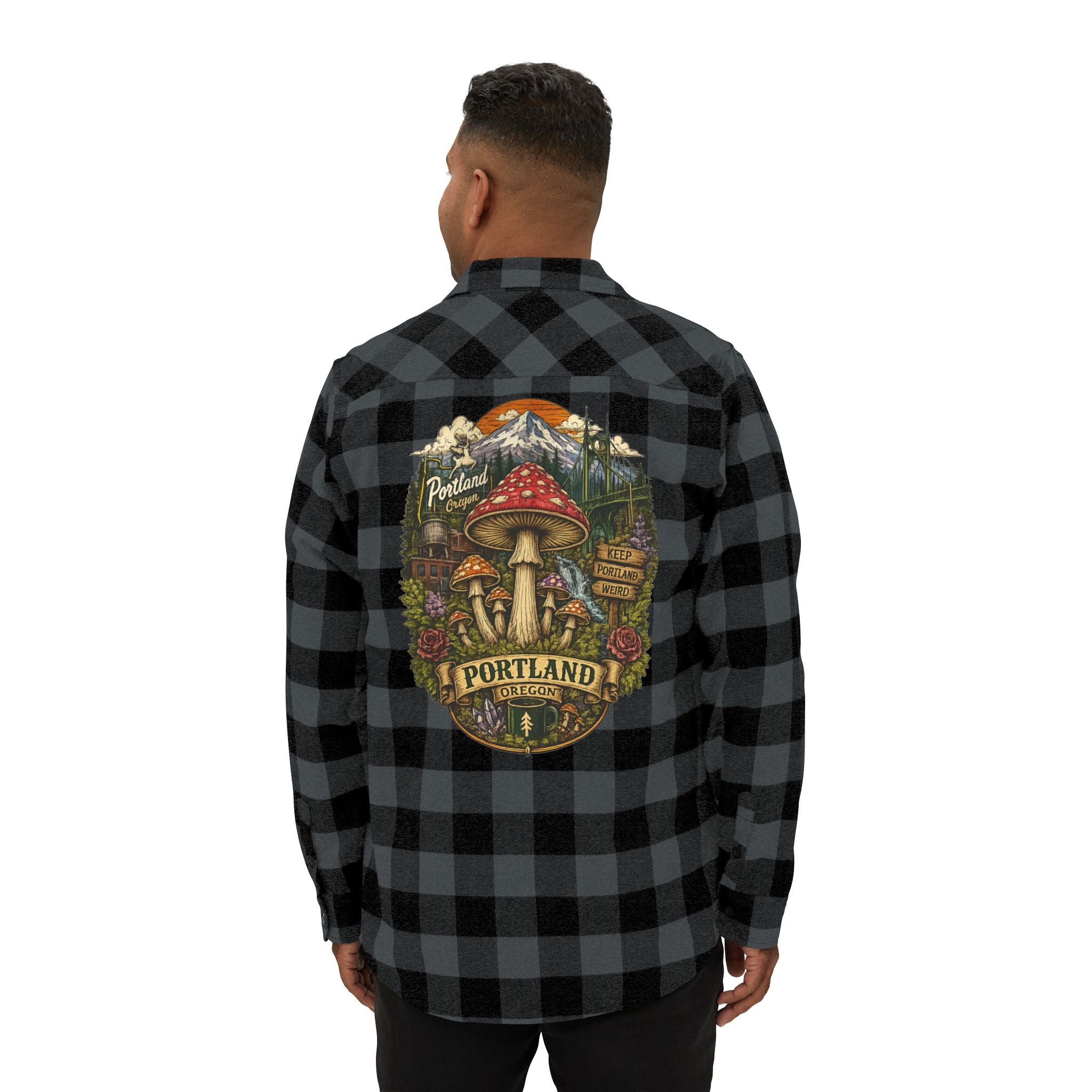 Portland Mushroom Flannel Shirt — Vintage Forest Plaid Button-Up