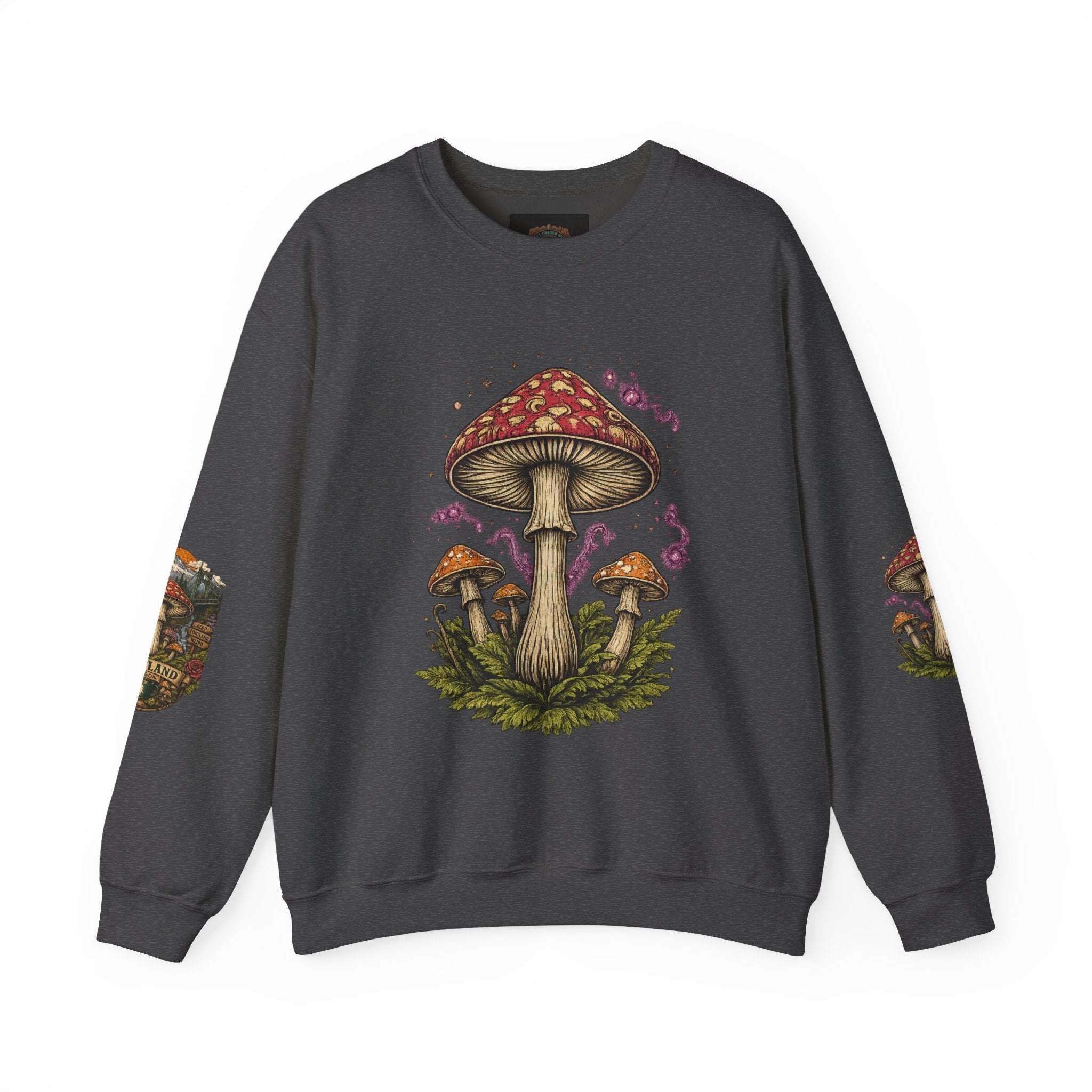 City: Portland Mushroom Crewneck Sweatshirt Vintage Psychedelic Fungi Graphic
