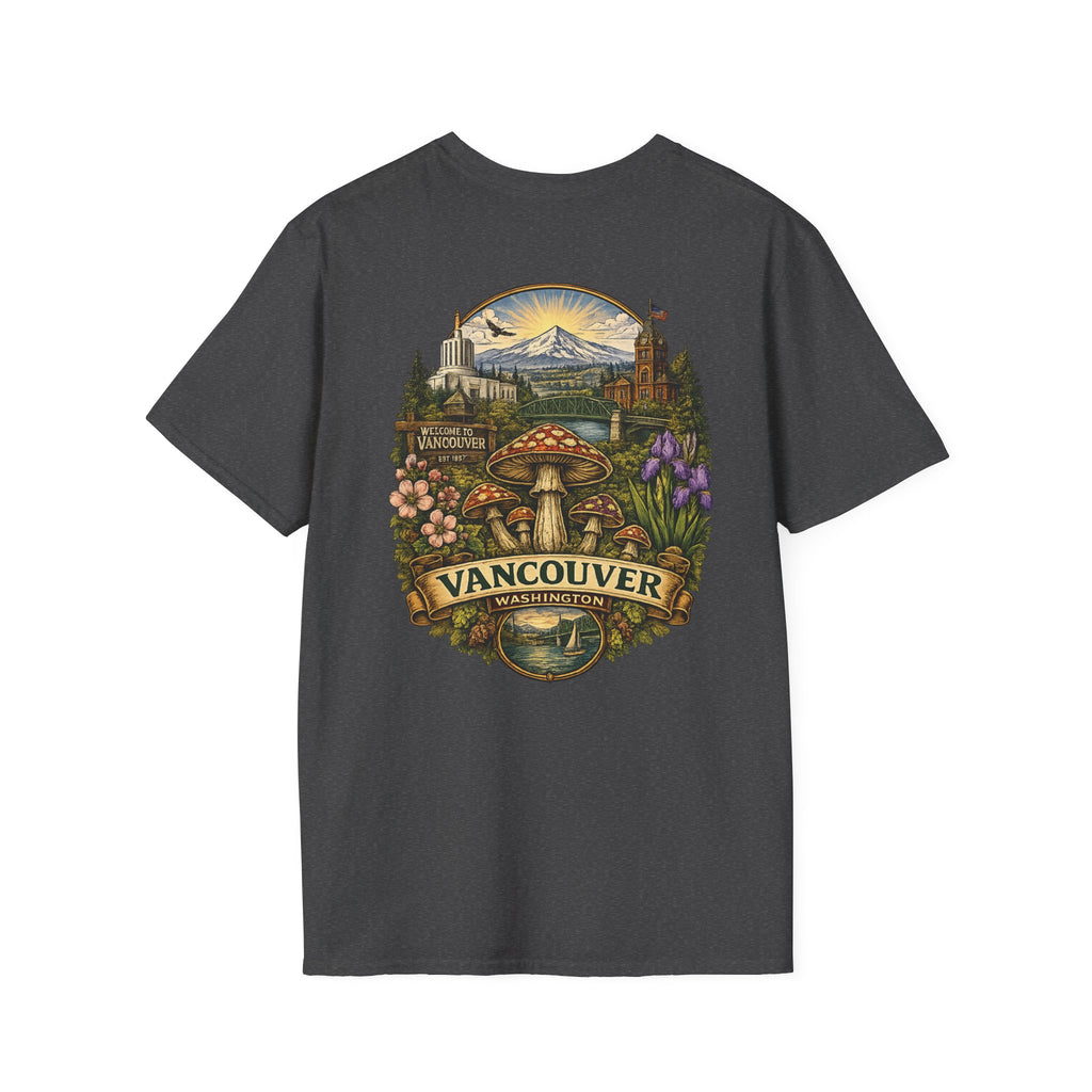 City: Vancouver Mushroom Illustration T-Shirt – Vintage Red Toadstool Graphic