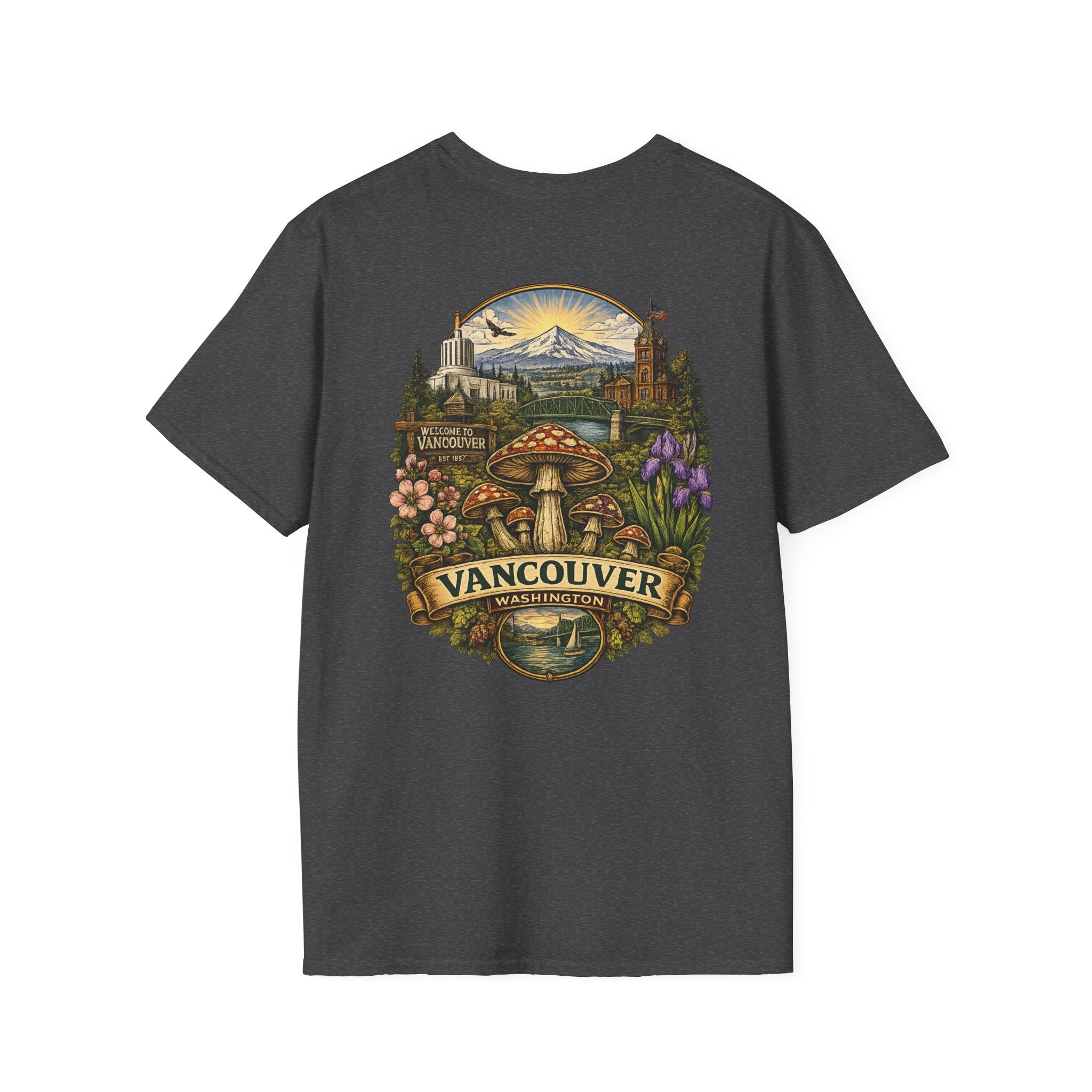 City: Vancouver Mushroom Illustration T-Shirt – Vintage Red Toadstool Graphic