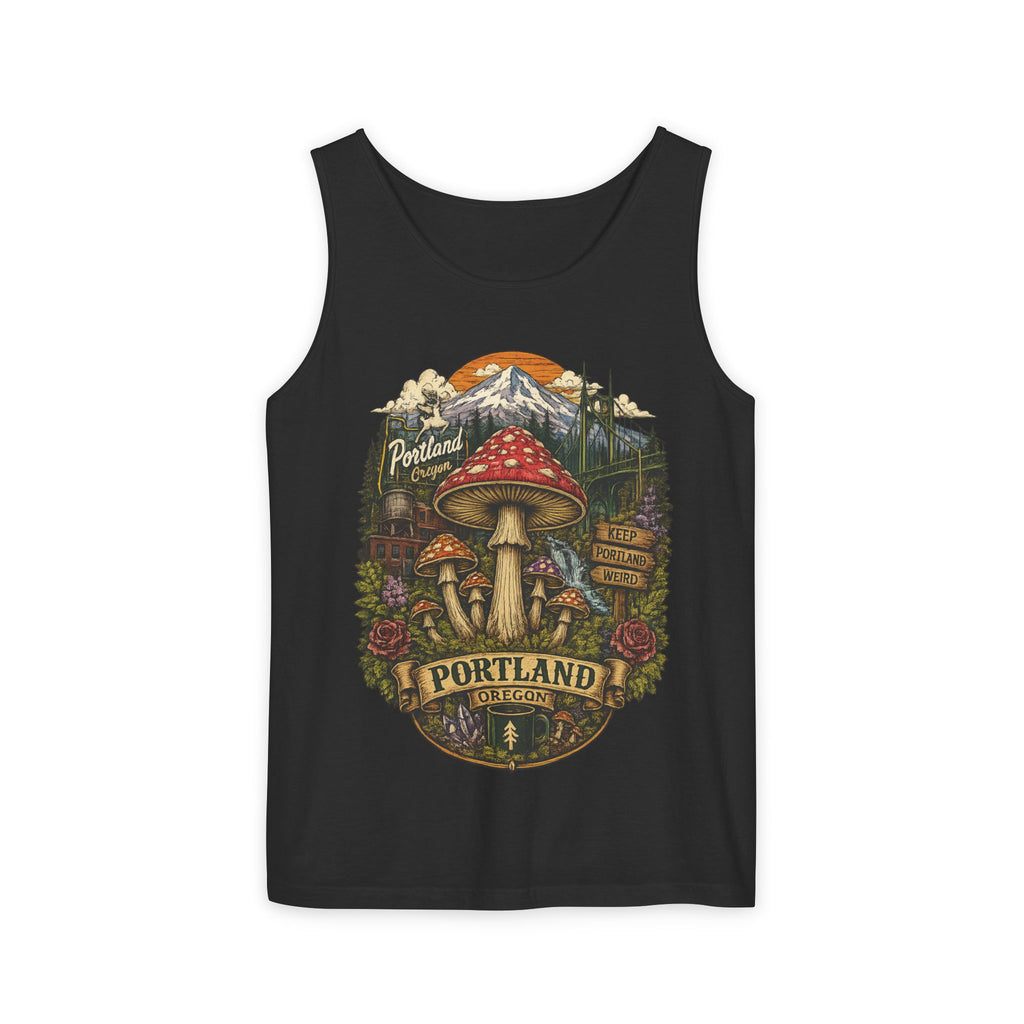 City: Portland Mushroom Tank Top — Vintage Forest Travel Graphic