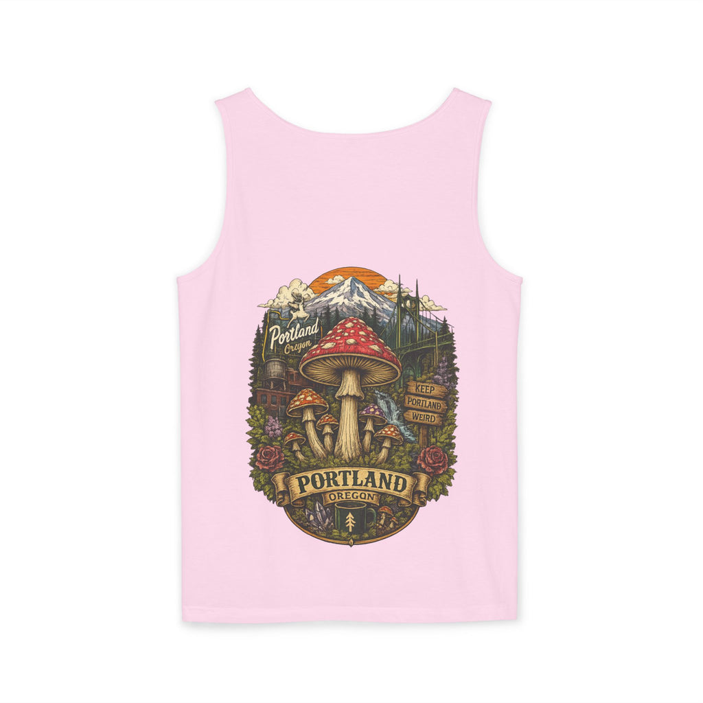 City: Portland Mushroom Graphic Tank Top — Colorful Psychedelic Fungi Design