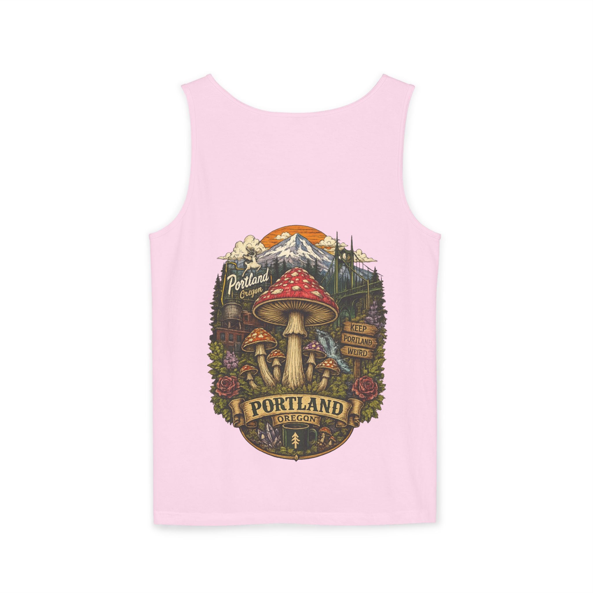 City: Portland Mushroom Graphic Tank Top — Colorful Psychedelic Fungi Design