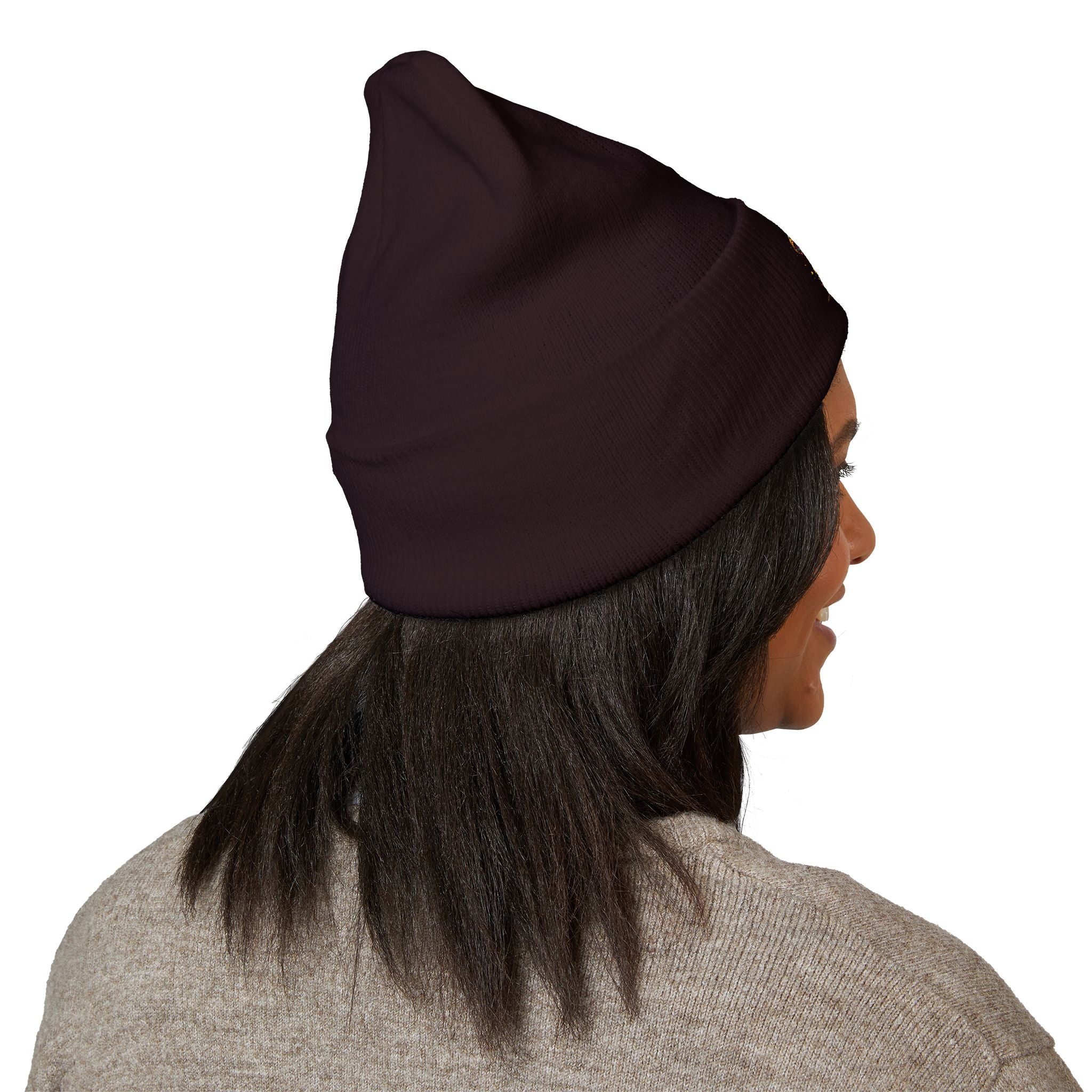 Beanie: Embroidered Colorful Mushroom Beanie — Cute Cuffed Knit Hat