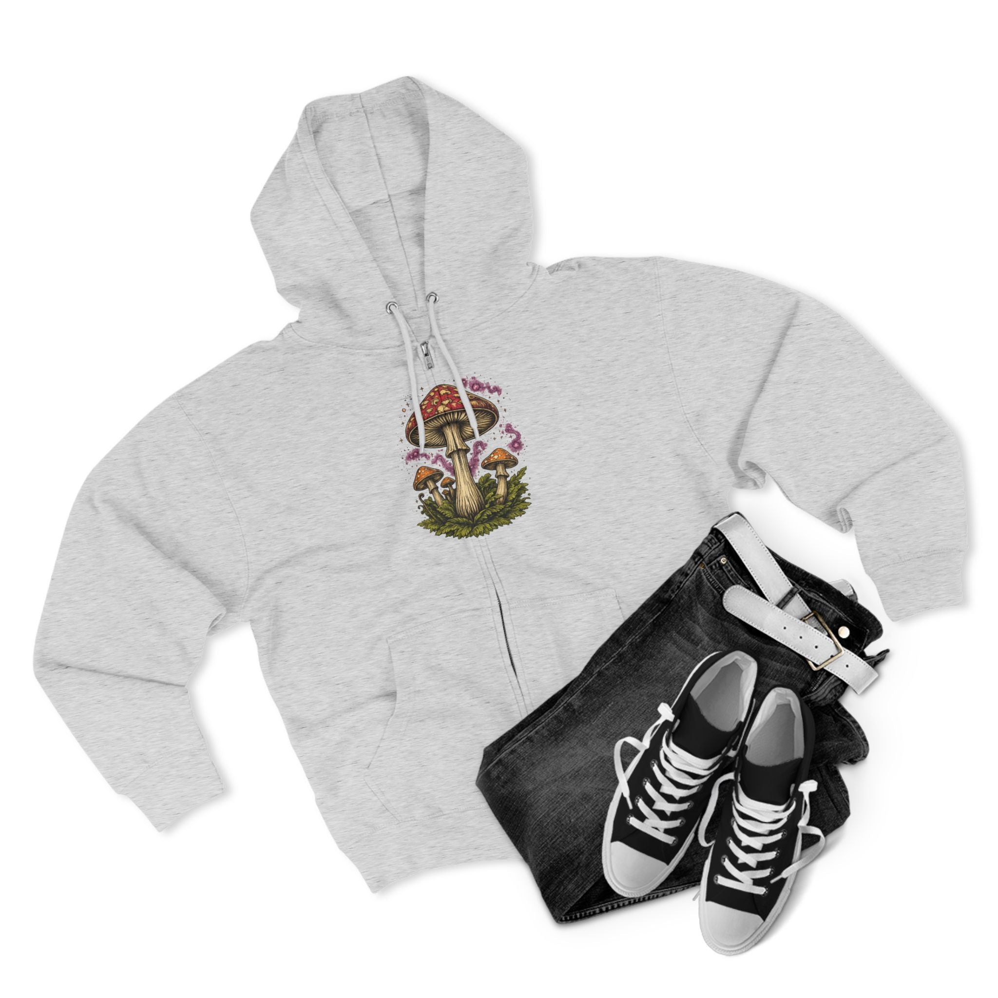 City: Portland Mushroom Zip Hoodie — Vintage Psychedelic Fungi Forest Jacket