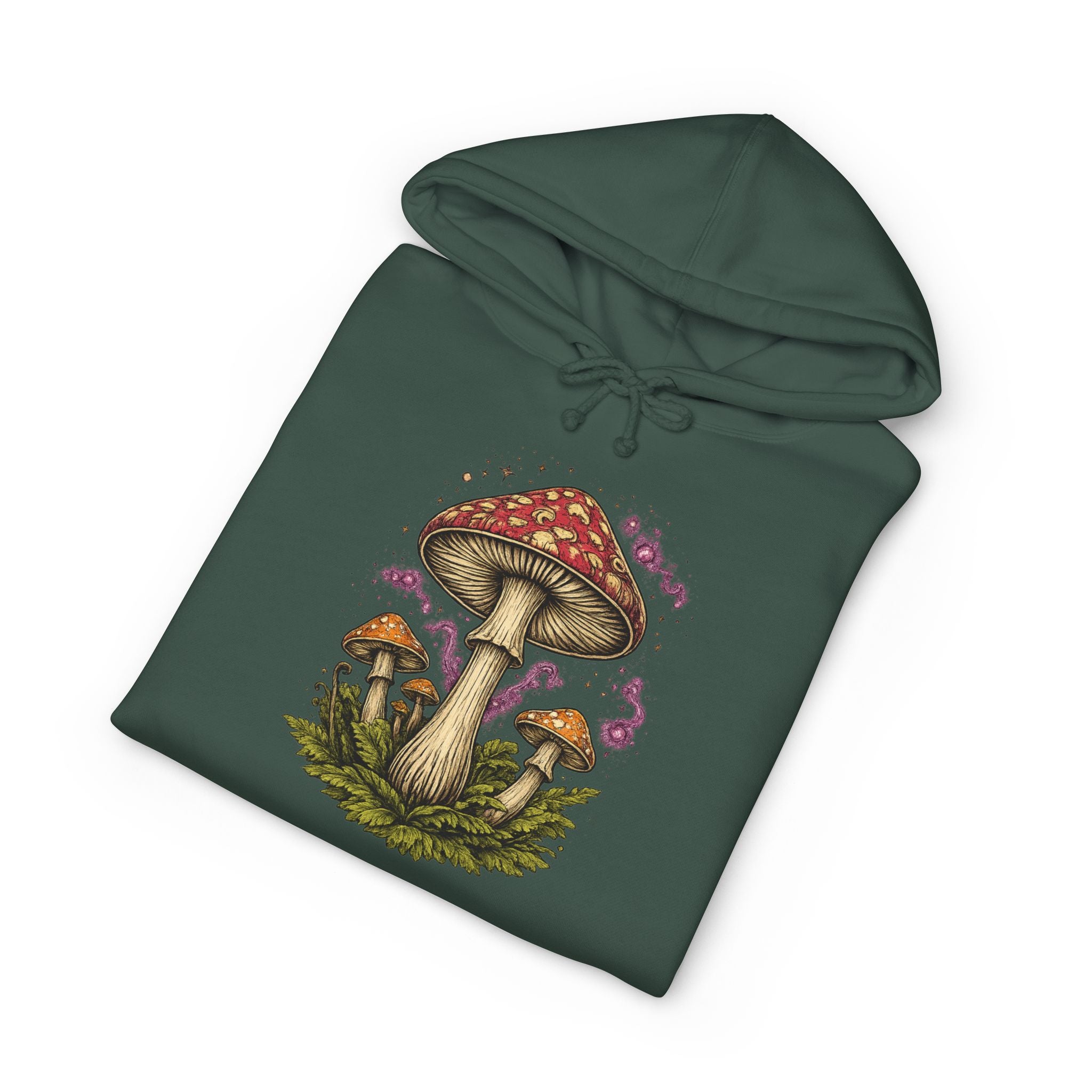 Mushroom Grove Hoodie — Vintage Toadstool Illustration Hooded Sweatshirt
