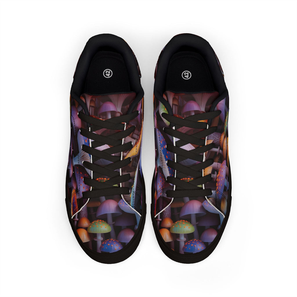Low-Top Sneakers — Colorful Psychedelic Mushroom Print Leather